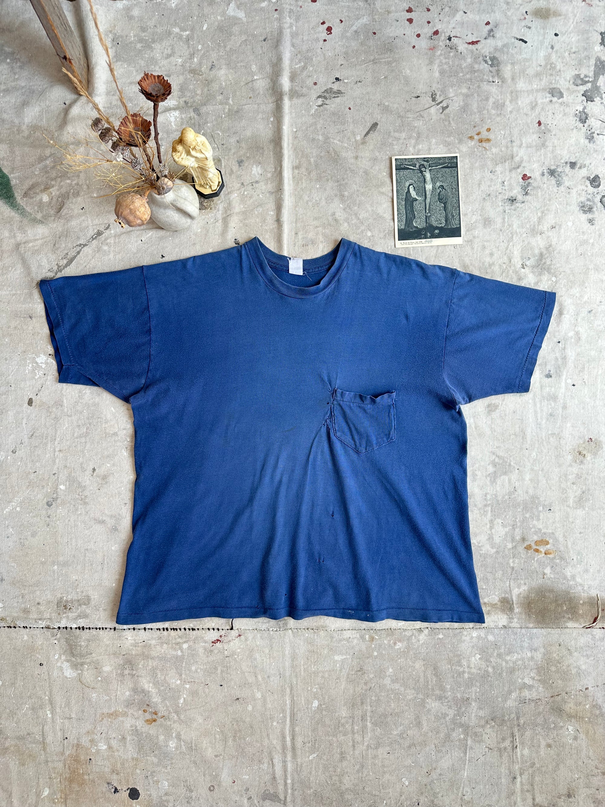 1970s Repaired Blue Pocket Tee