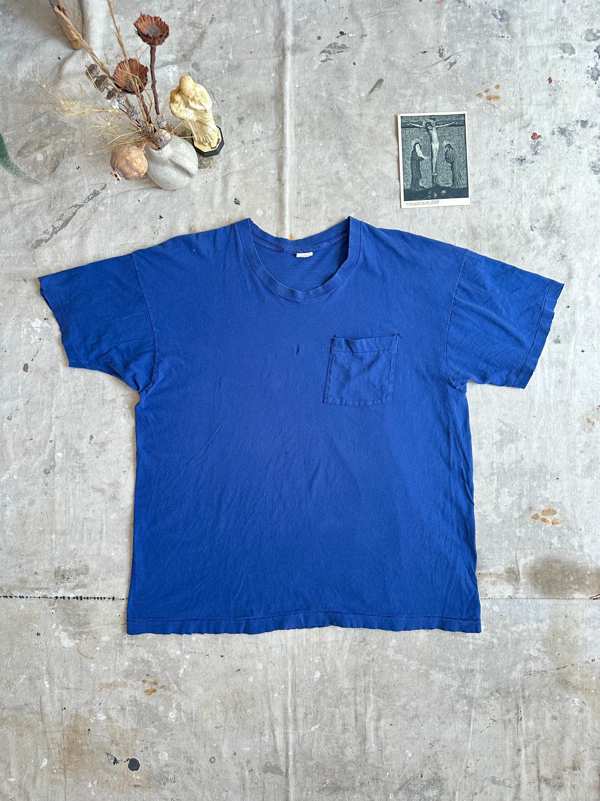 1970s Well Worn Blue Pocket Tee