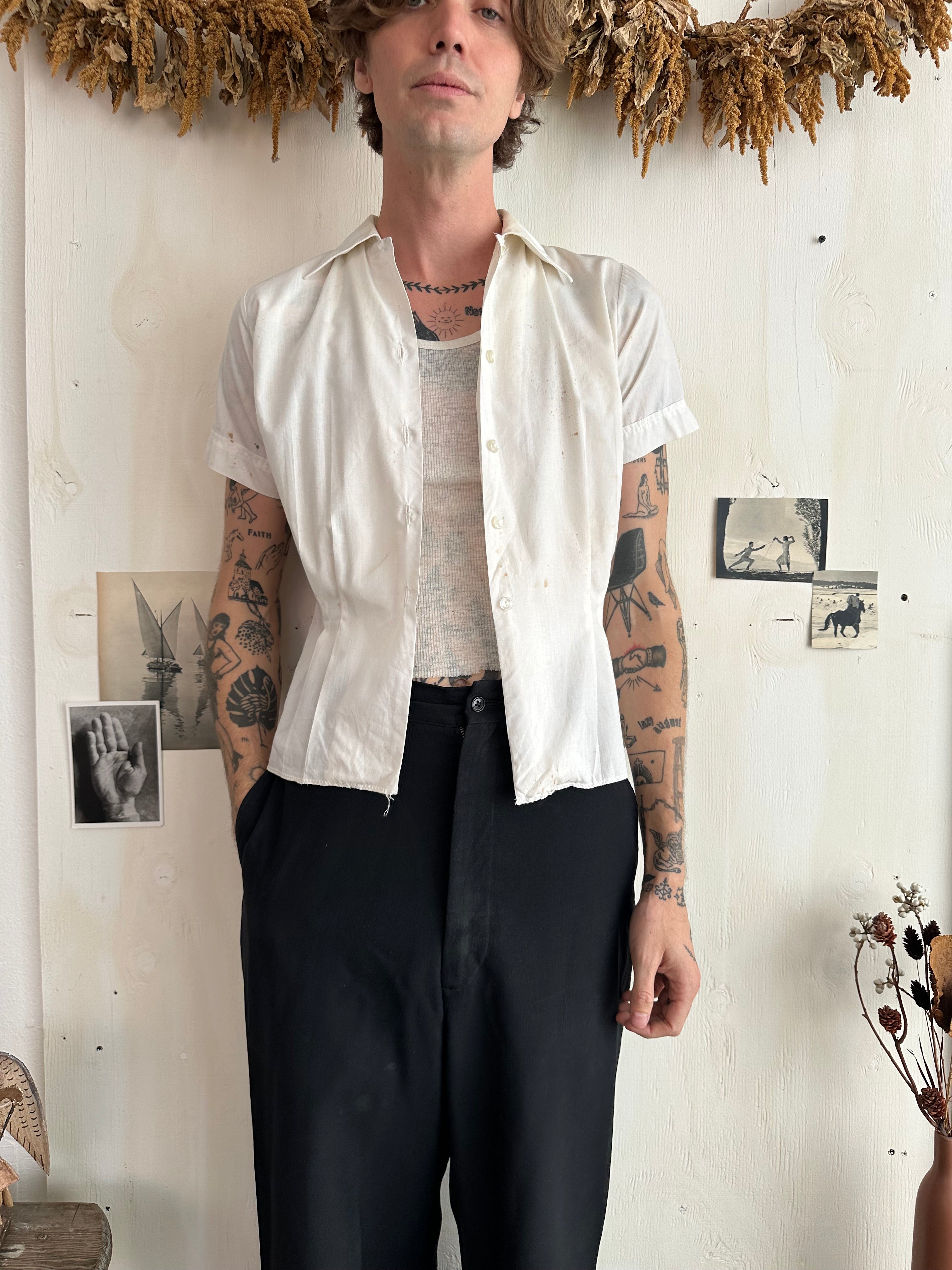 1960s Thrashed Pleated Button Up (XS/S)