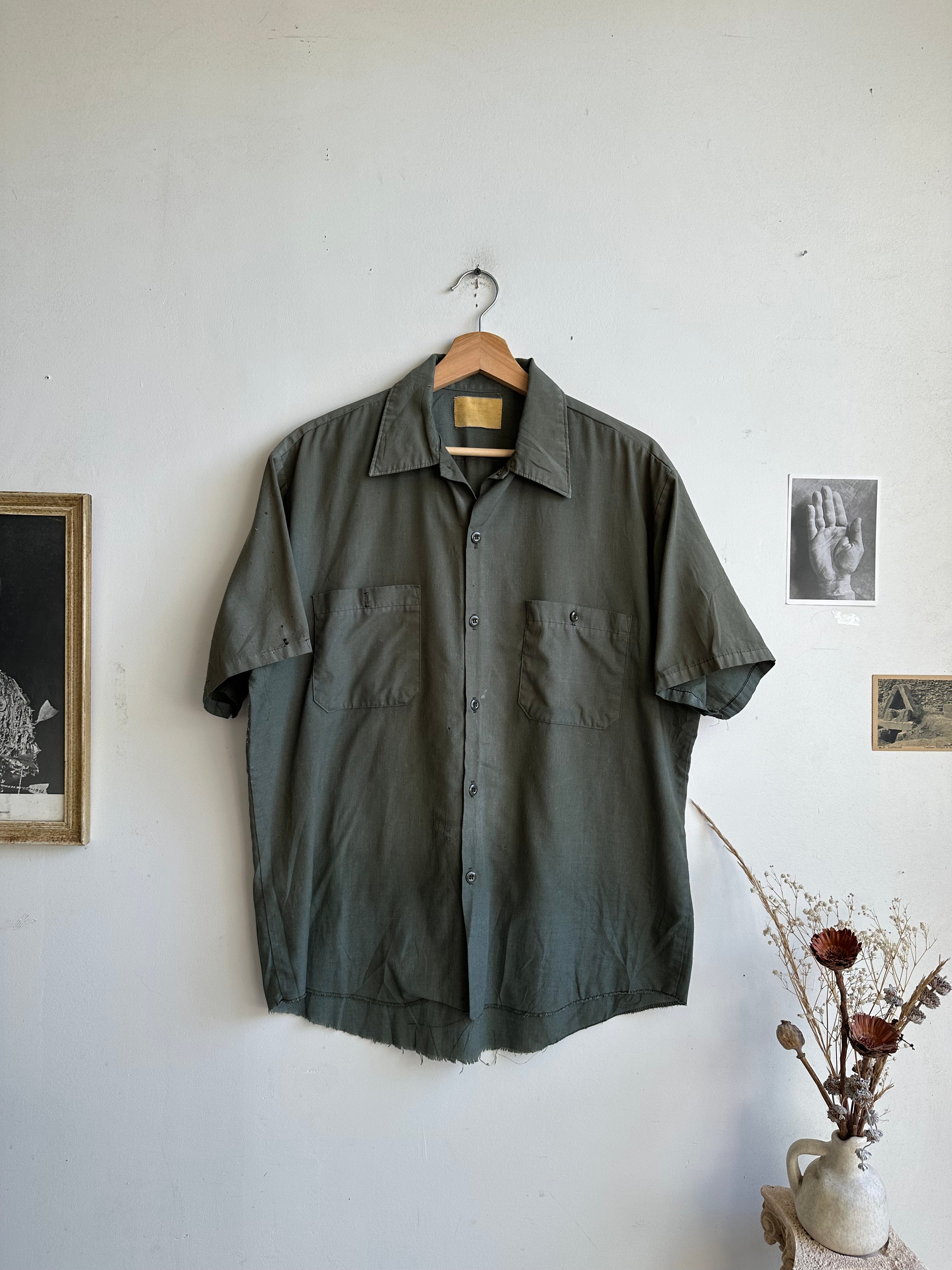 1960s Sun Faded Green Work Shirt (XL)