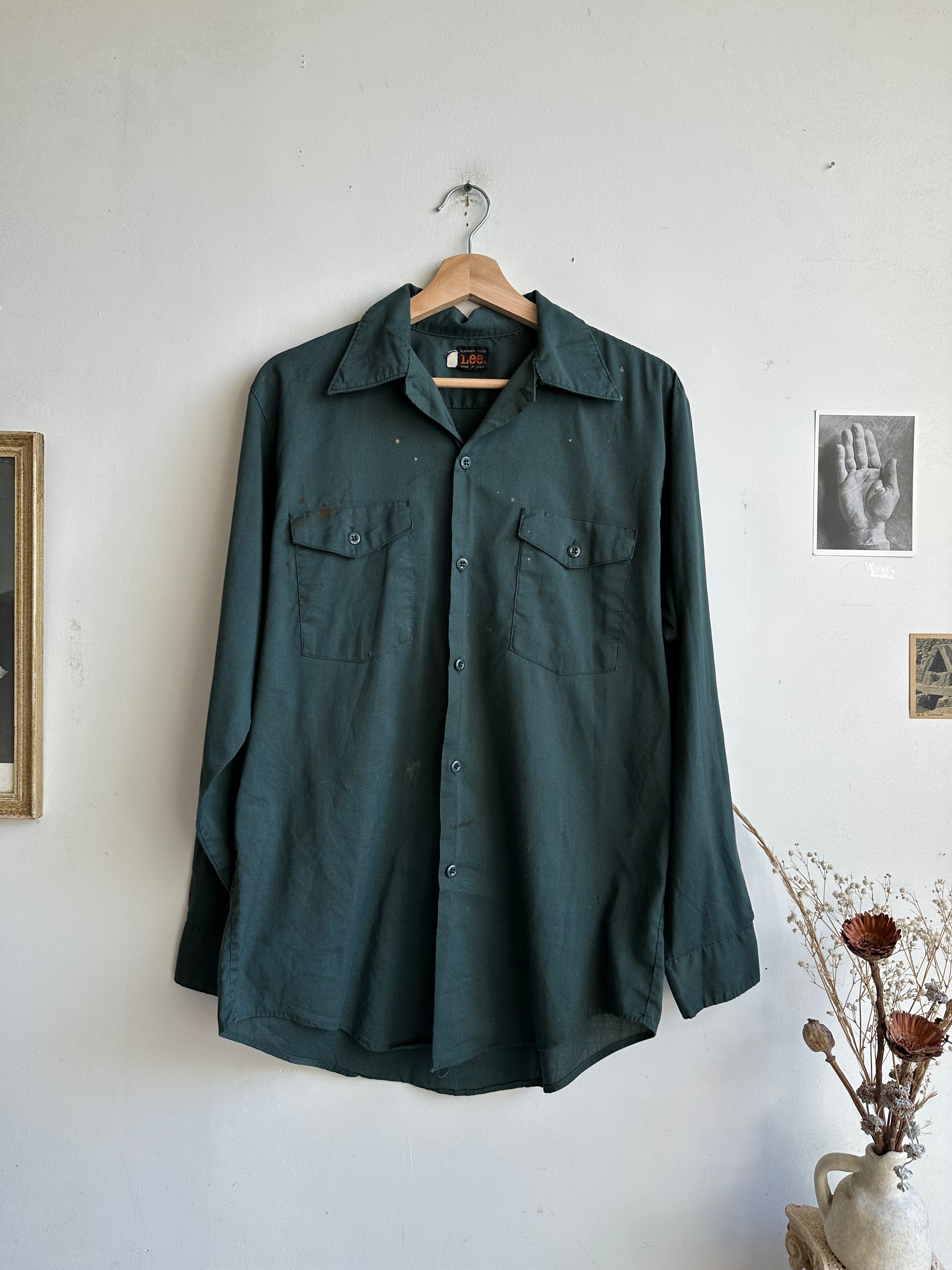 1970s Paint Stained Dark Green Lee Workshirt (XL)