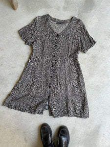 1990s Black and Tan Floral Dress (XL)