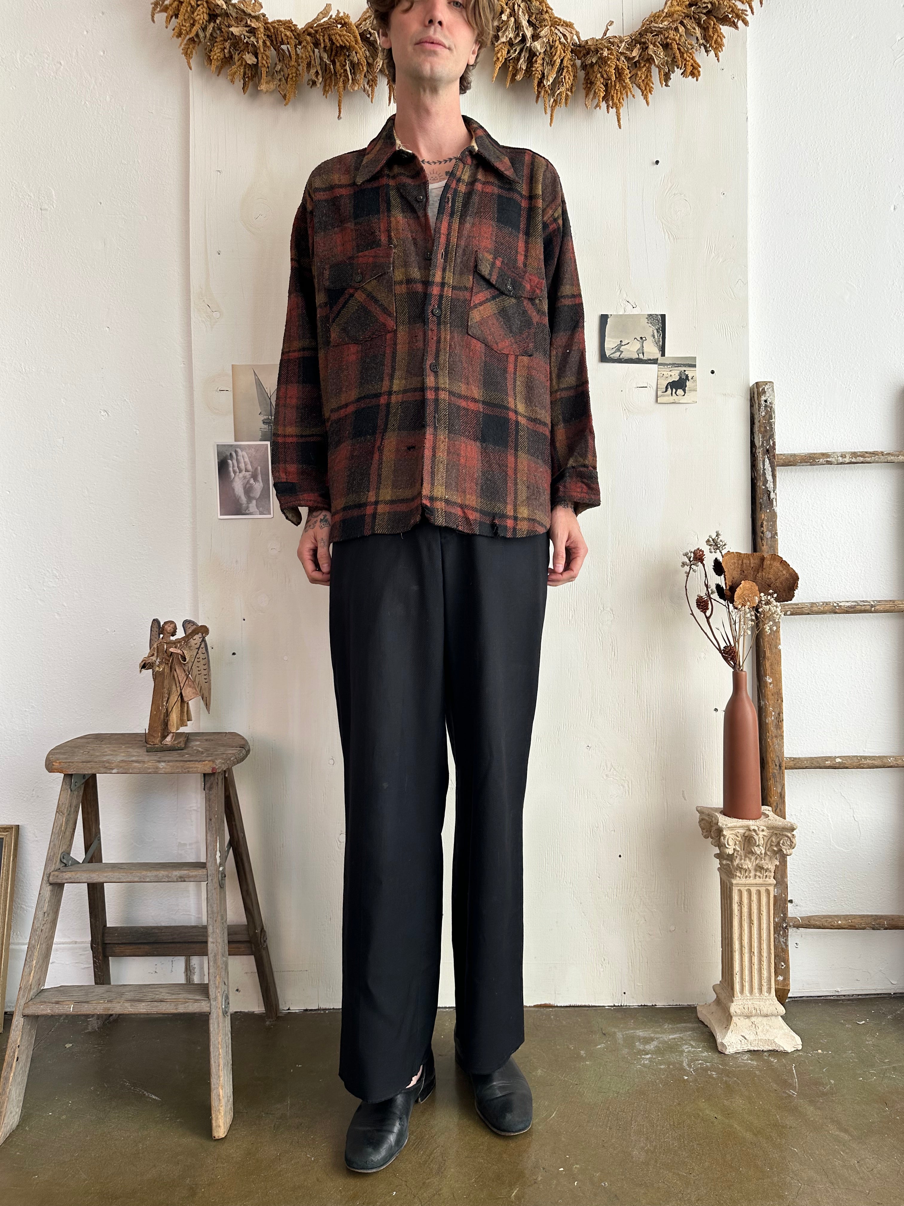 1960s Thrashed Plaid Overshirt (Boxy XL)