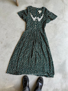 1990s Tie Back Lace Collar Dress (L)