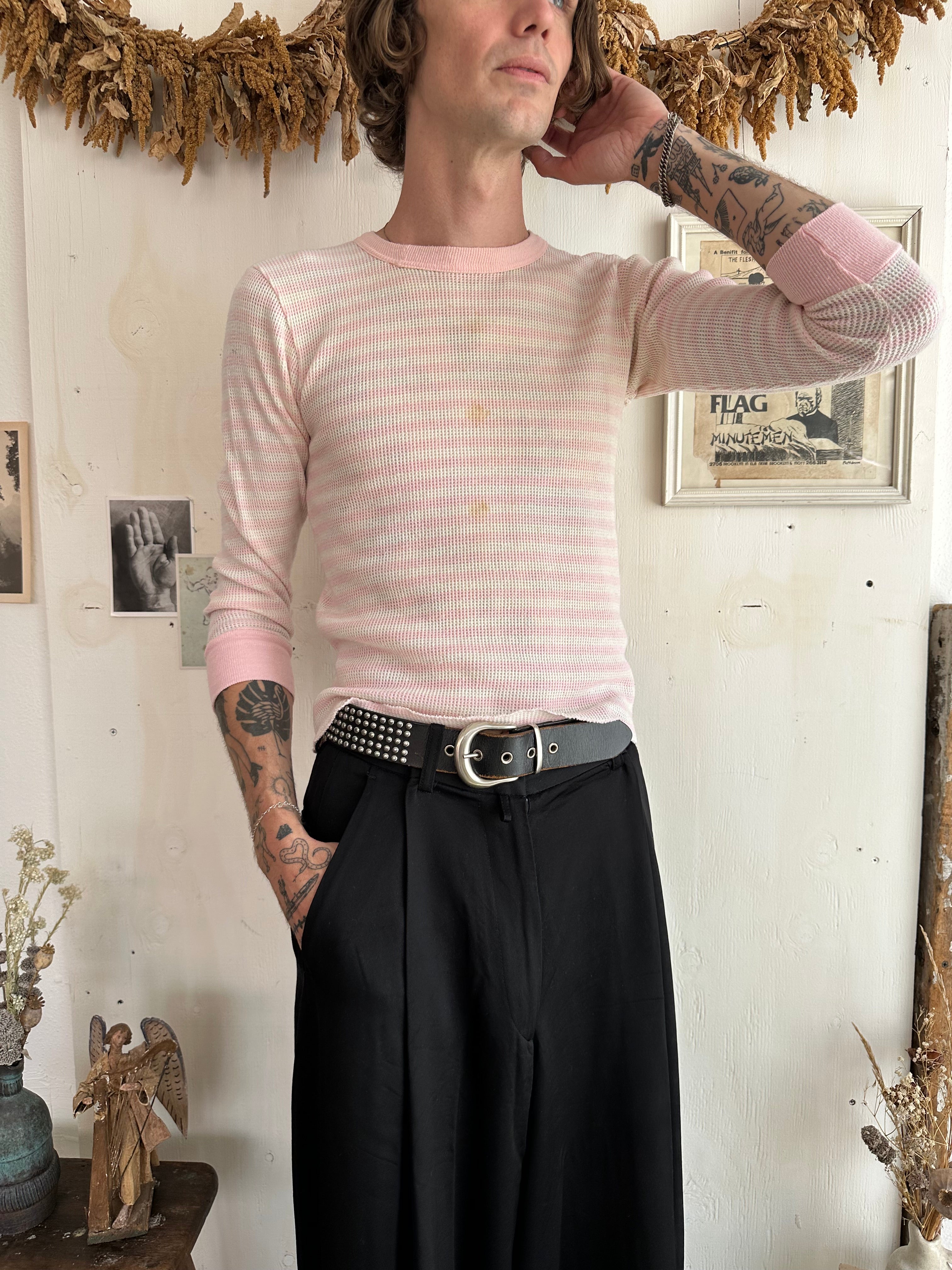 1980s Stained Pink Striped Thermal (S)