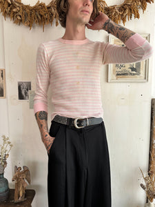 1980s Stained Pink Striped Thermal (S)