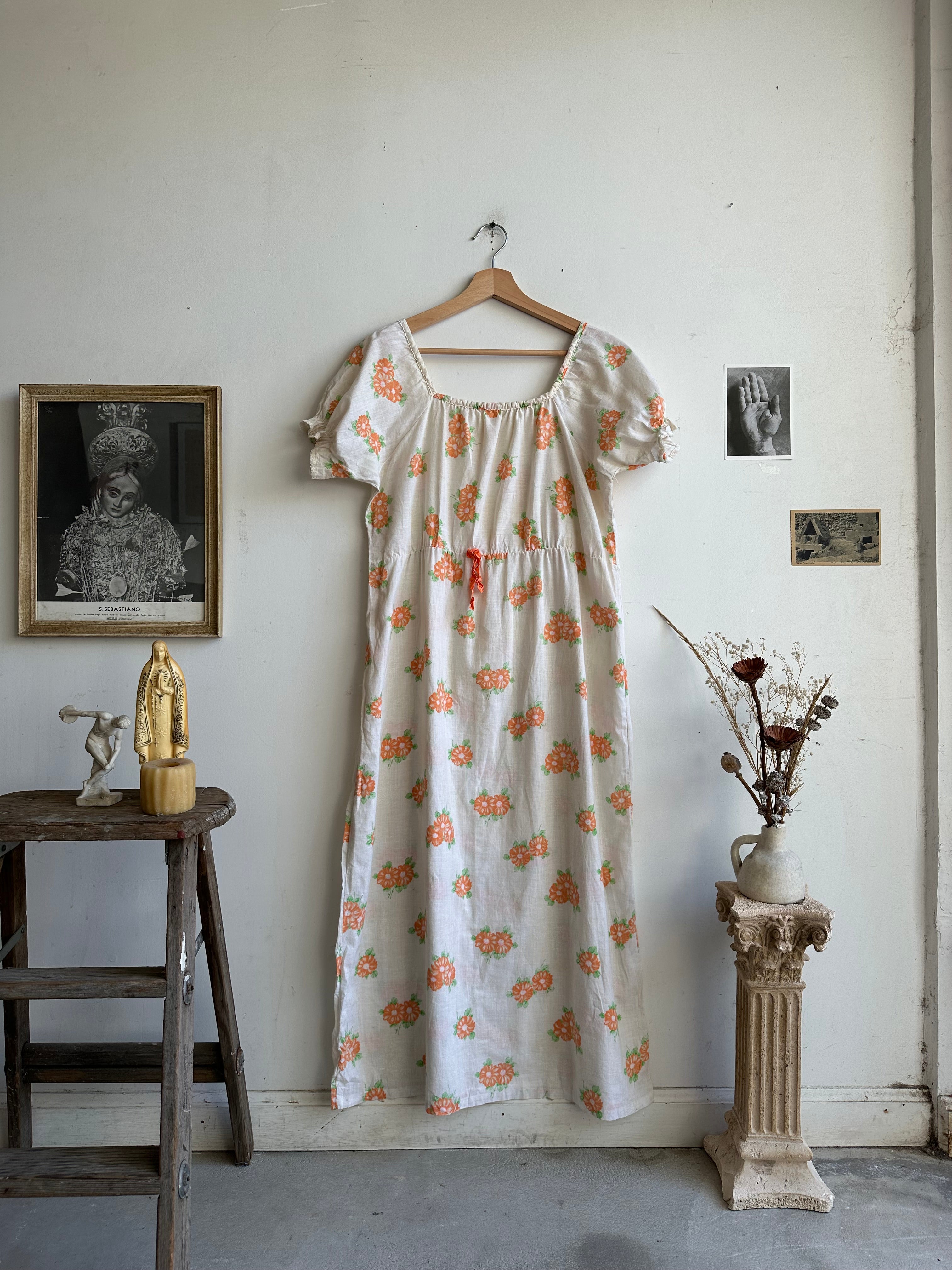 1980s Floral Cap Sleeve Midi Dress (XL)