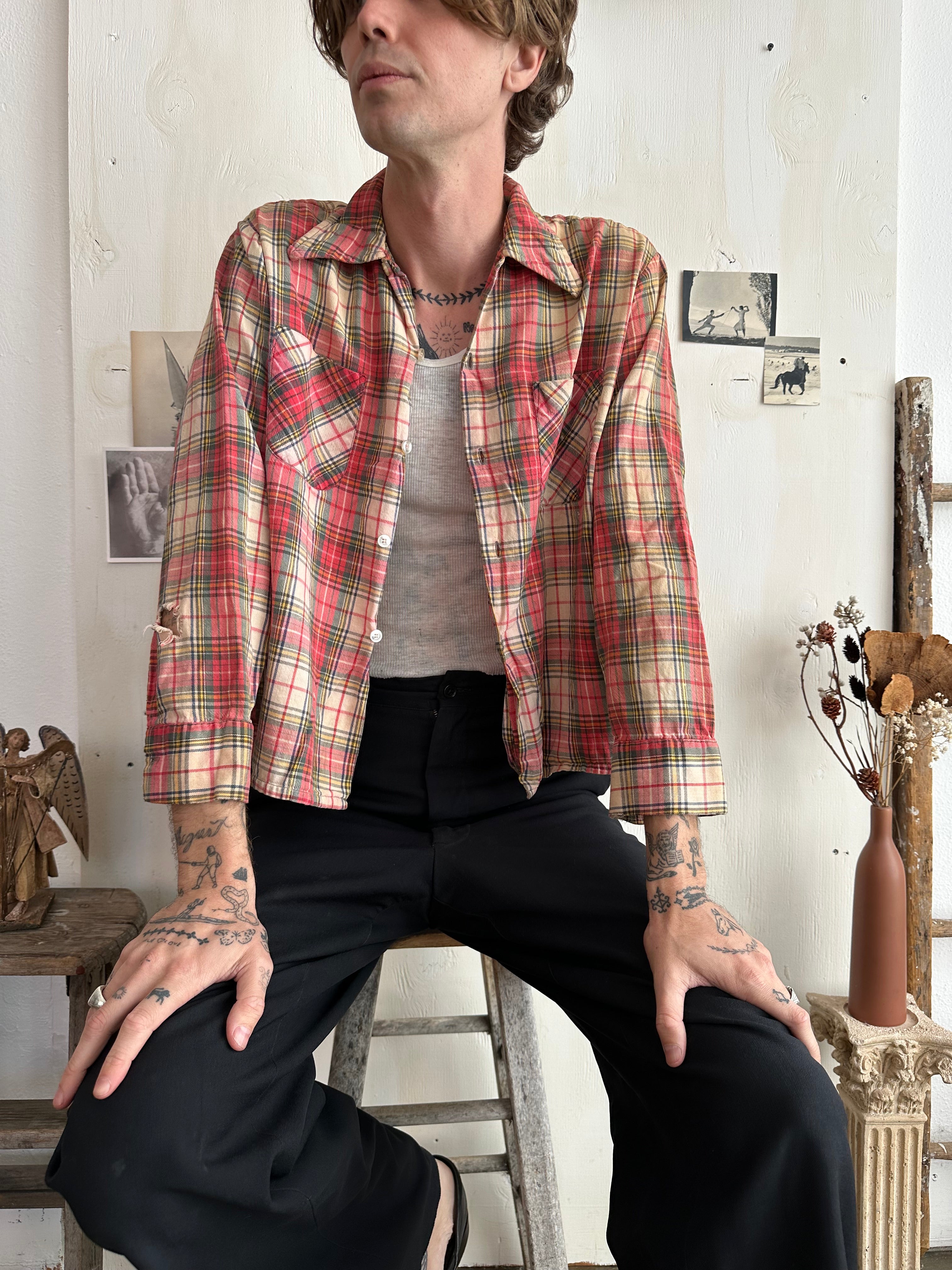 1970s Thrashed Cotton Plaid Shirt (Boxy M)