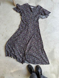 1990s Pearl Button Floral Dress (L/XL)