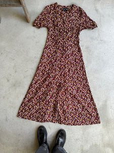 1990s Red Tie Back Floral Dress (M/L)