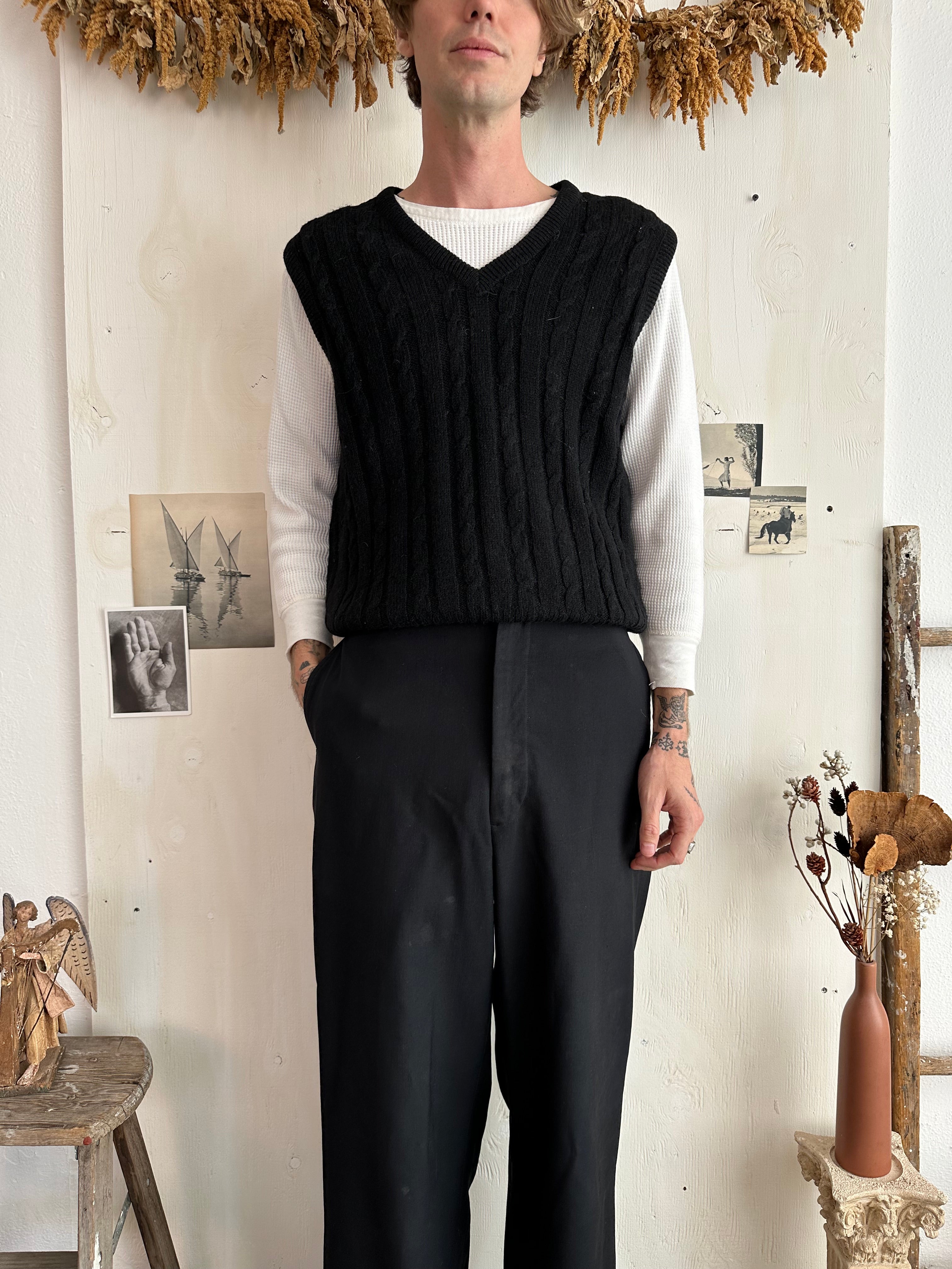 1970s Black Cable Knit Vest (M)