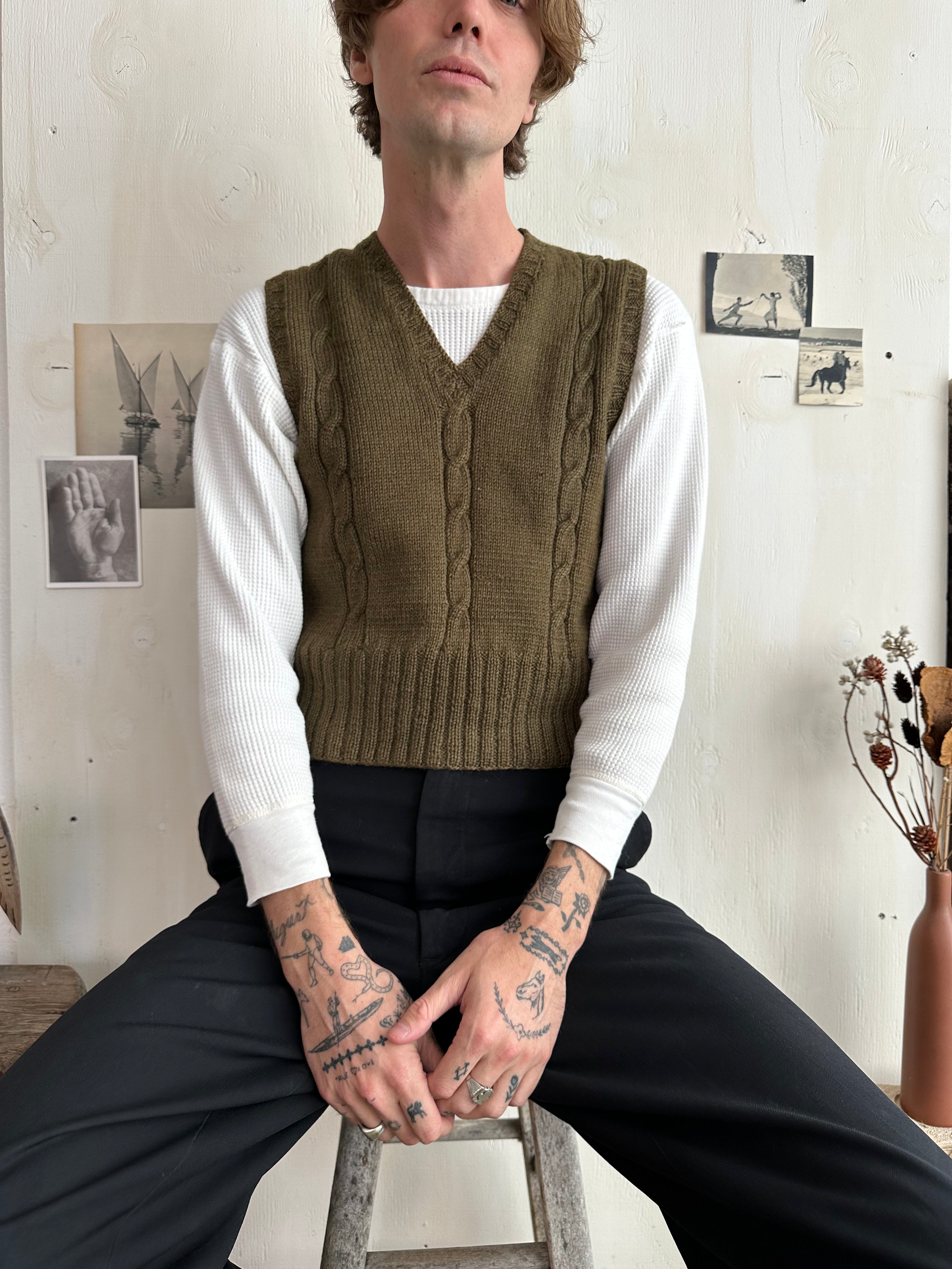 1960s Cable Knit Cropped Vest (Boxy S/M)