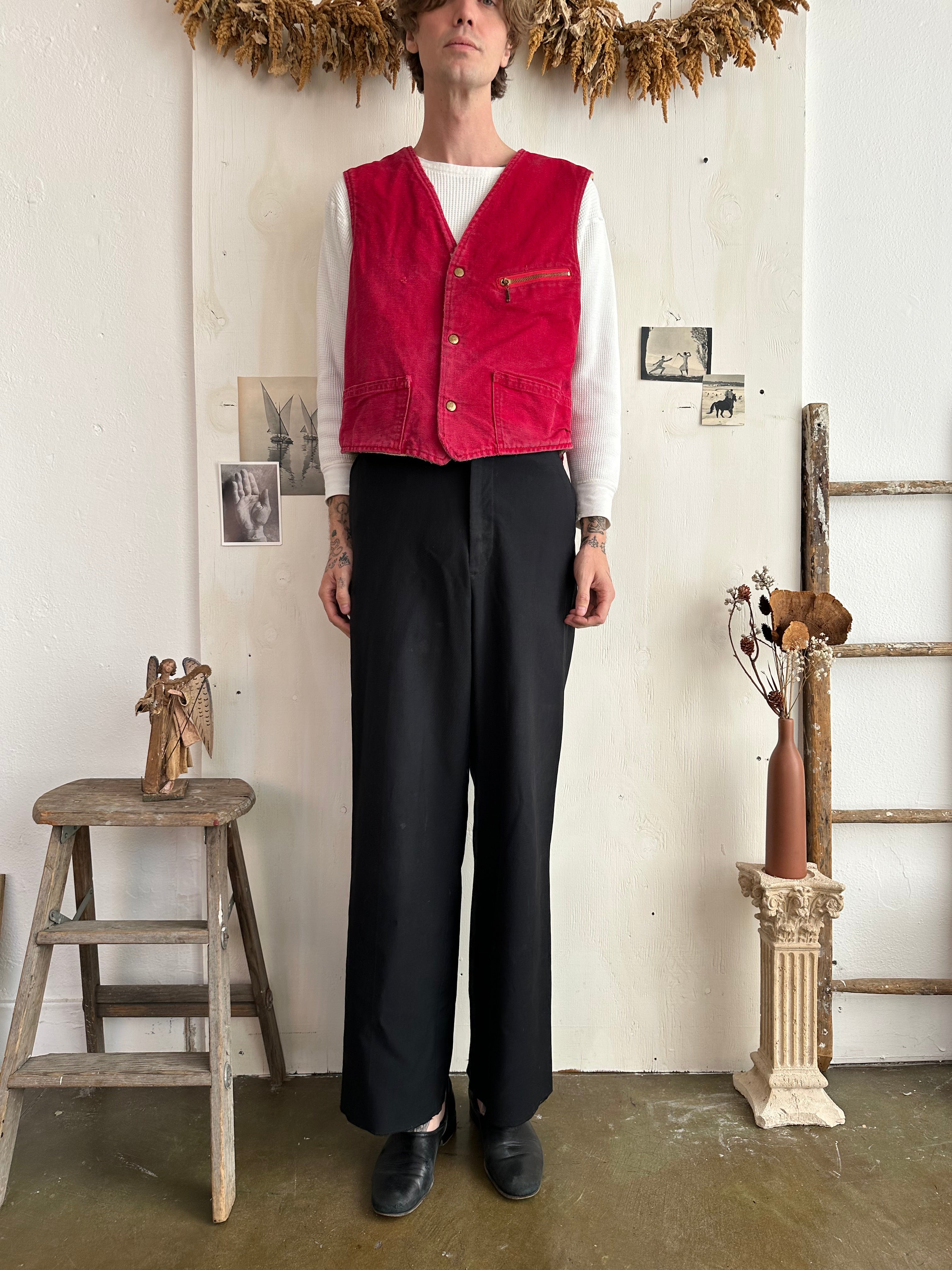 1970s Crimson Sherling Lined Vest (Boxy XL)