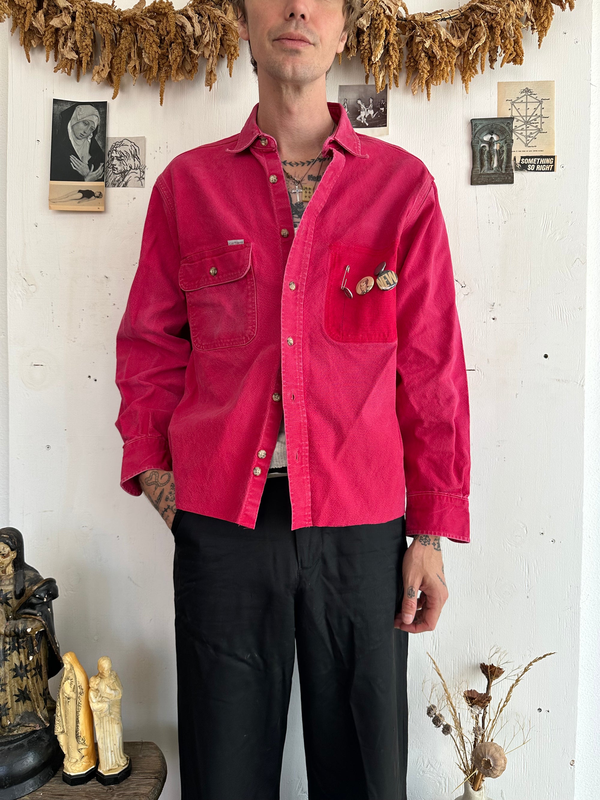 1990s Super Heavyweight Sunfaded Carhartt Overshirt W/ Pins