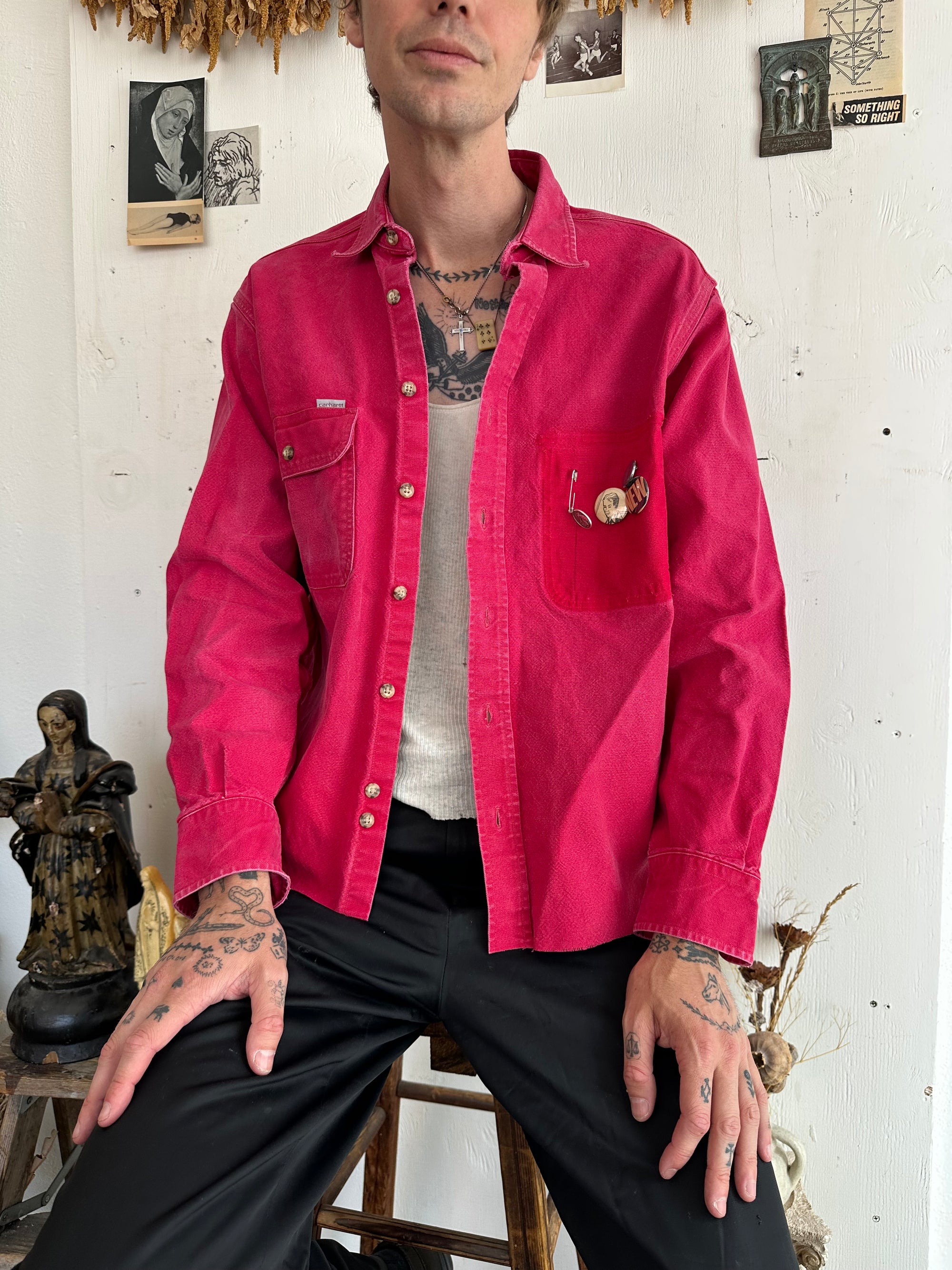 1990s Super Heavyweight Sunfaded Carhartt Overshirt W/ Pins