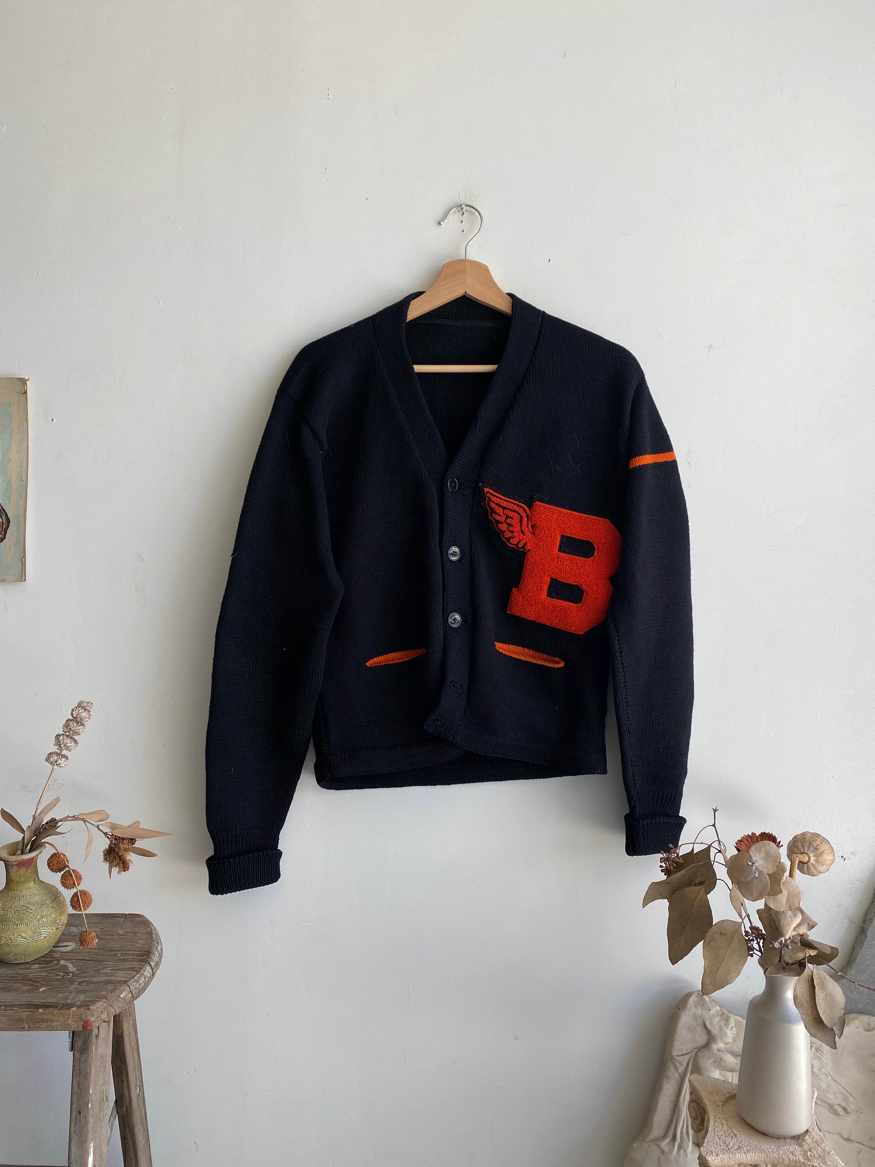 1950s Black Varsity Cardigan (Boxy S)