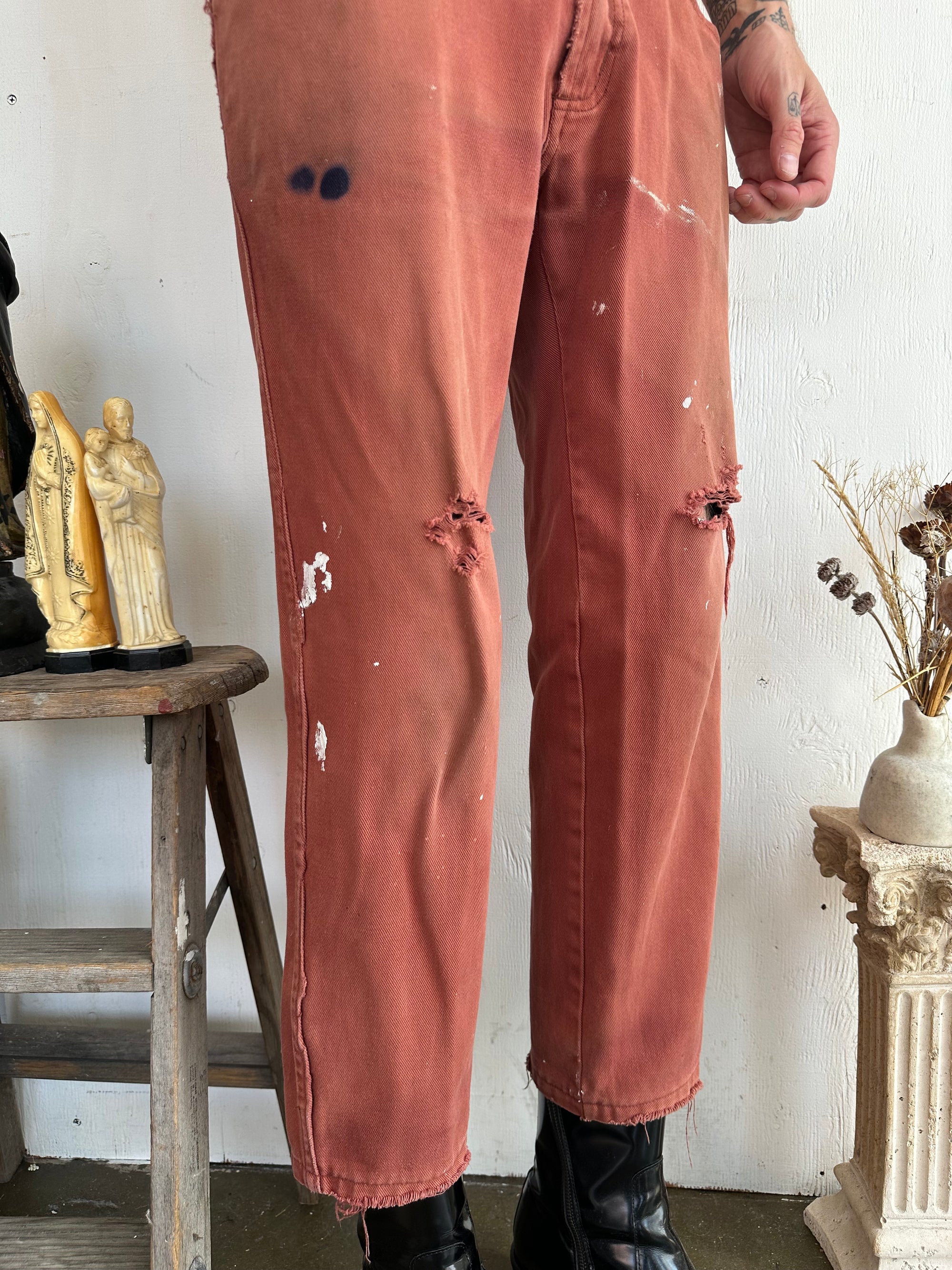 1980s Thrashed Cropped Sunfaded Red Denim