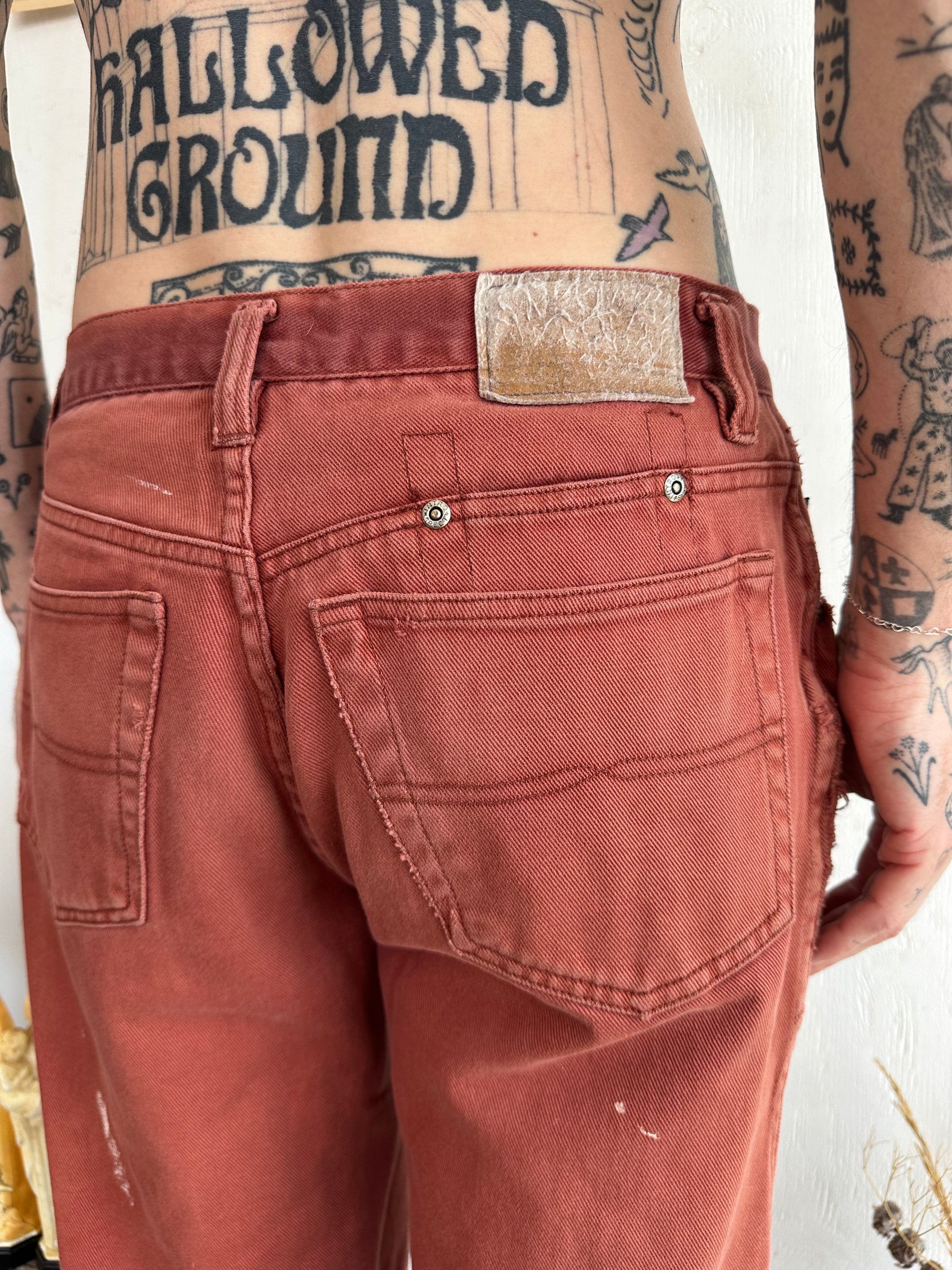 1980s Thrashed Cropped Sunfaded Red Denim