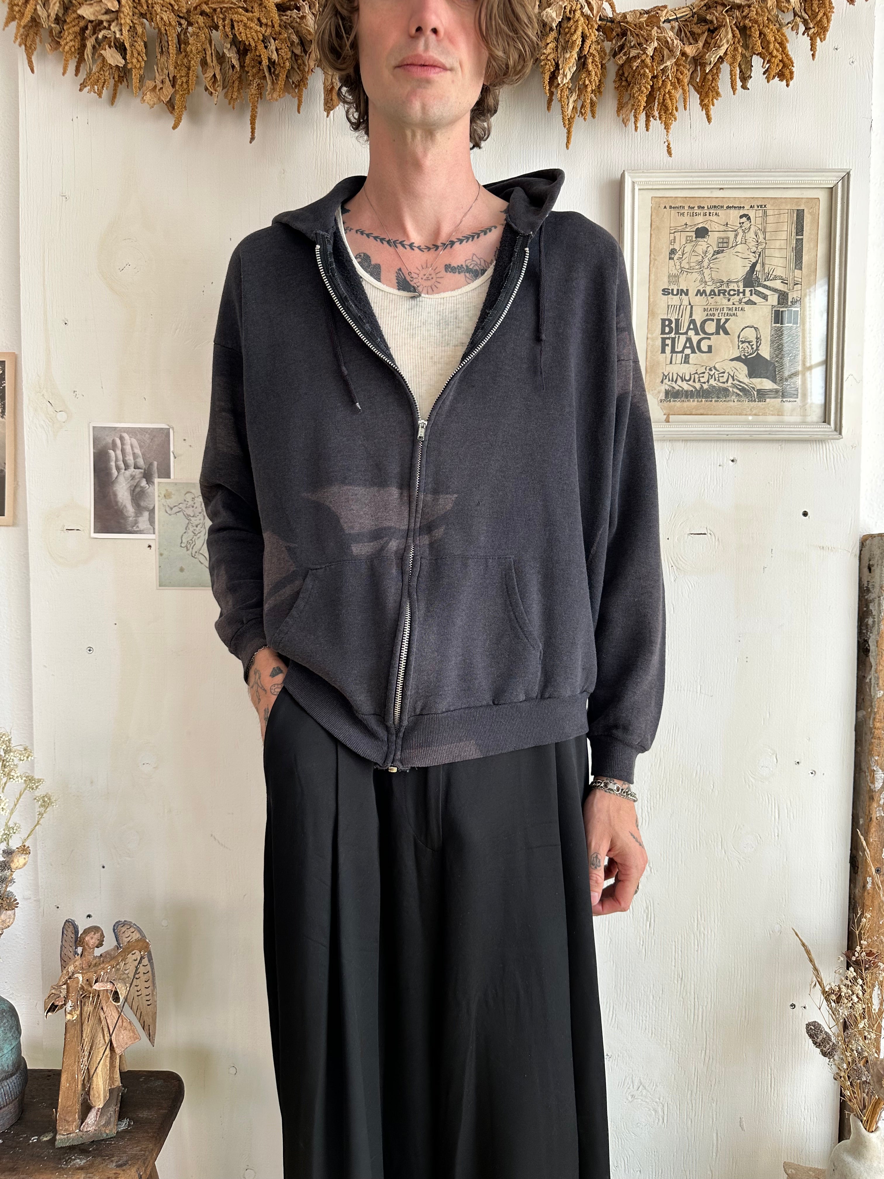 1990s Sunfaded Black Zip-Up Hoodie (L/XL)