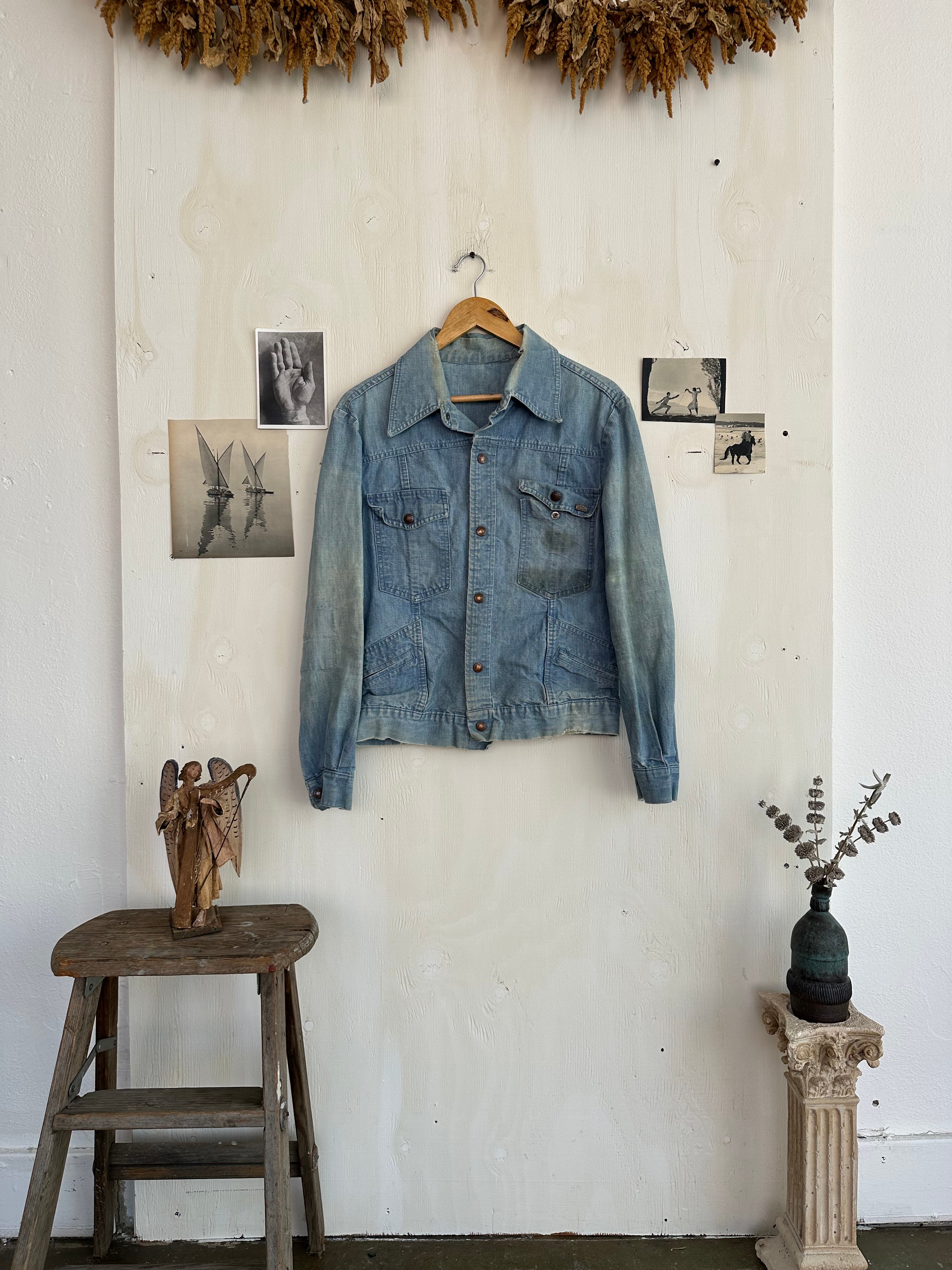 1970s Snap Button Thrashed Denim Jacket (M)