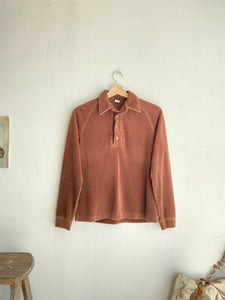 1970s Long Sleeve Velour Polo (S/M)