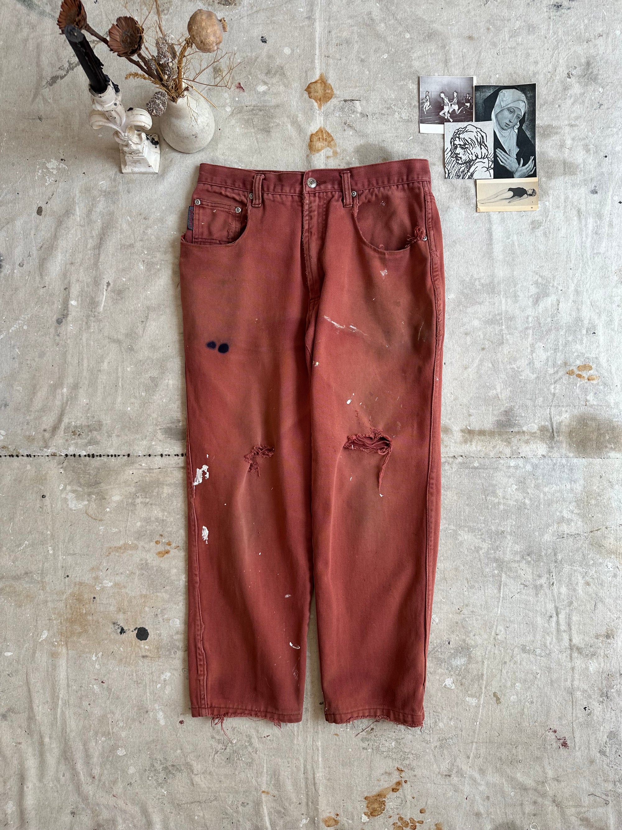 1980s Thrashed Cropped Sunfaded Red Denim
