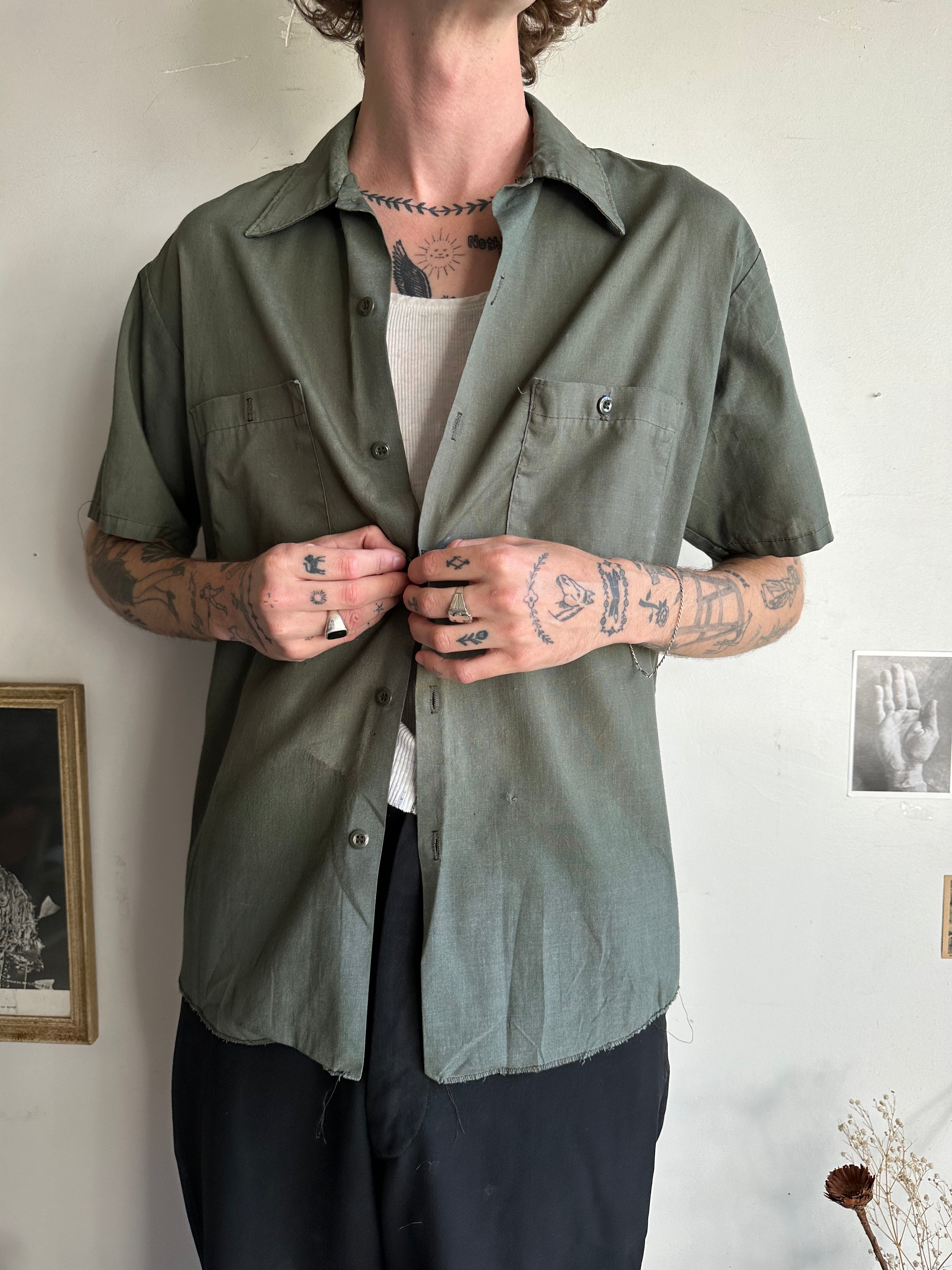 1960s Sun Faded Green Work Shirt (XL)