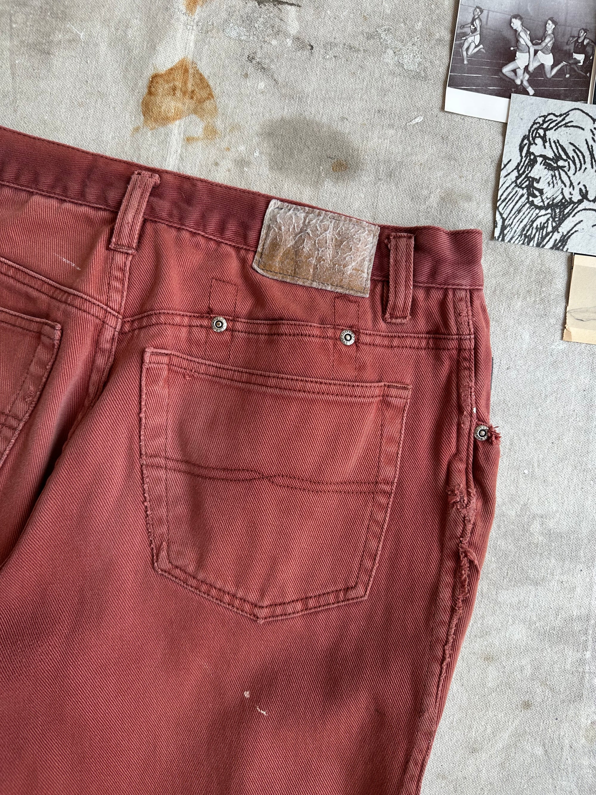 1980s Thrashed Cropped Sunfaded Red Denim