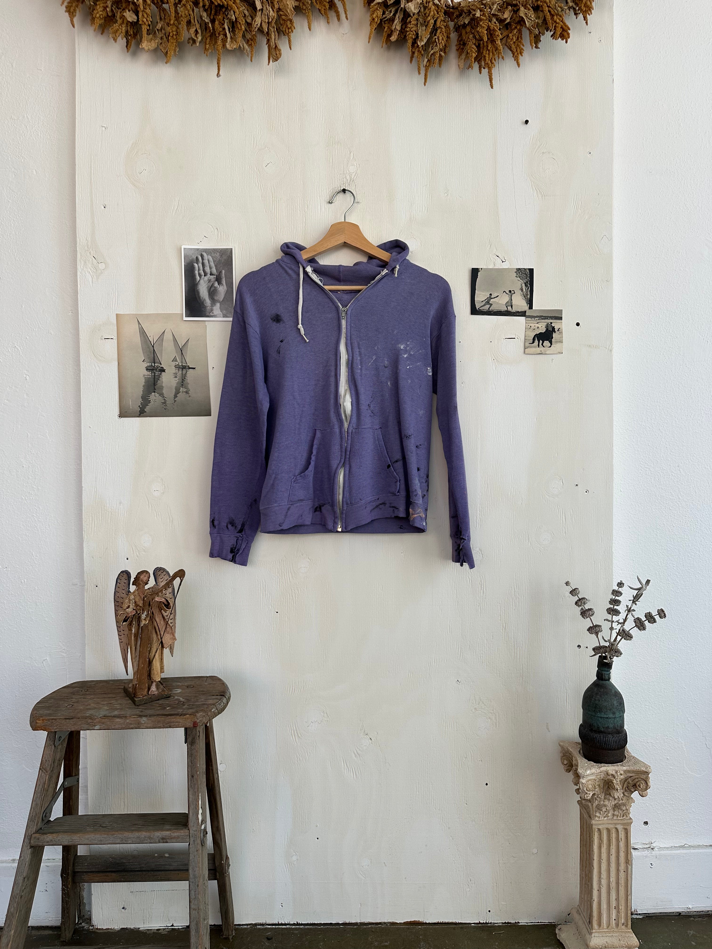 1970s Thrashed Lavender Zip Up Hoodie (XS/S)