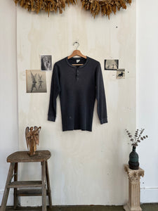 1970s Well Worn Black Thermal Henley (M)