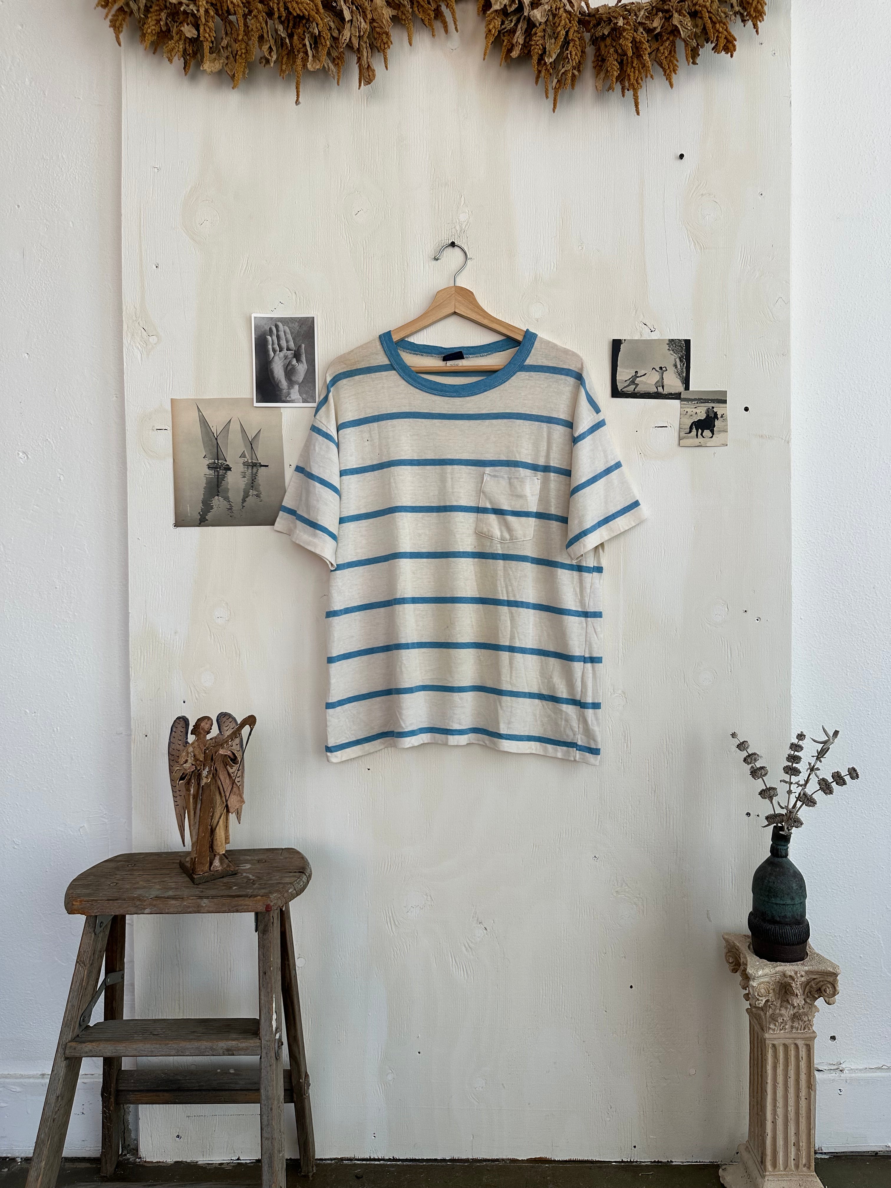 1980s Boxy Blue Striped T-Shirt (Boxy XL)