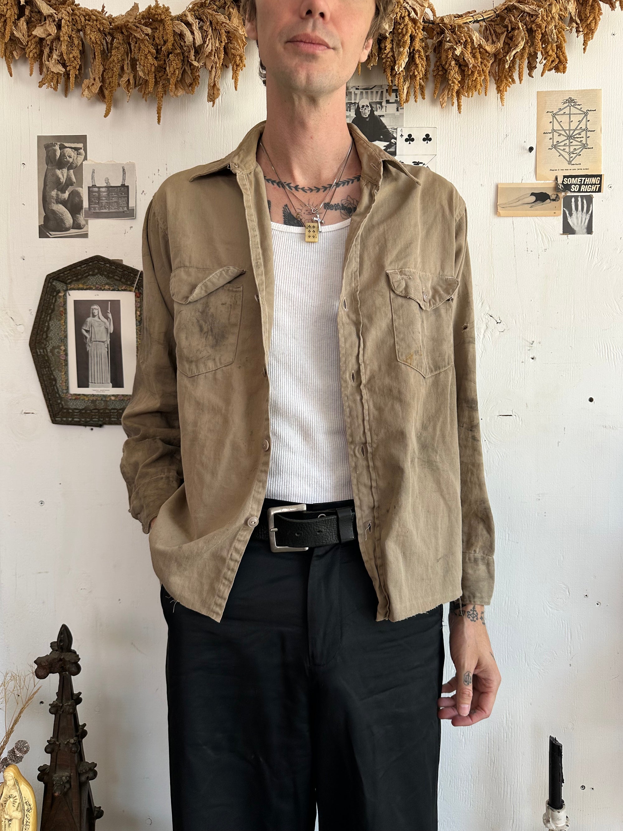 1950s Thrashed Work Shirt W/ Repairs