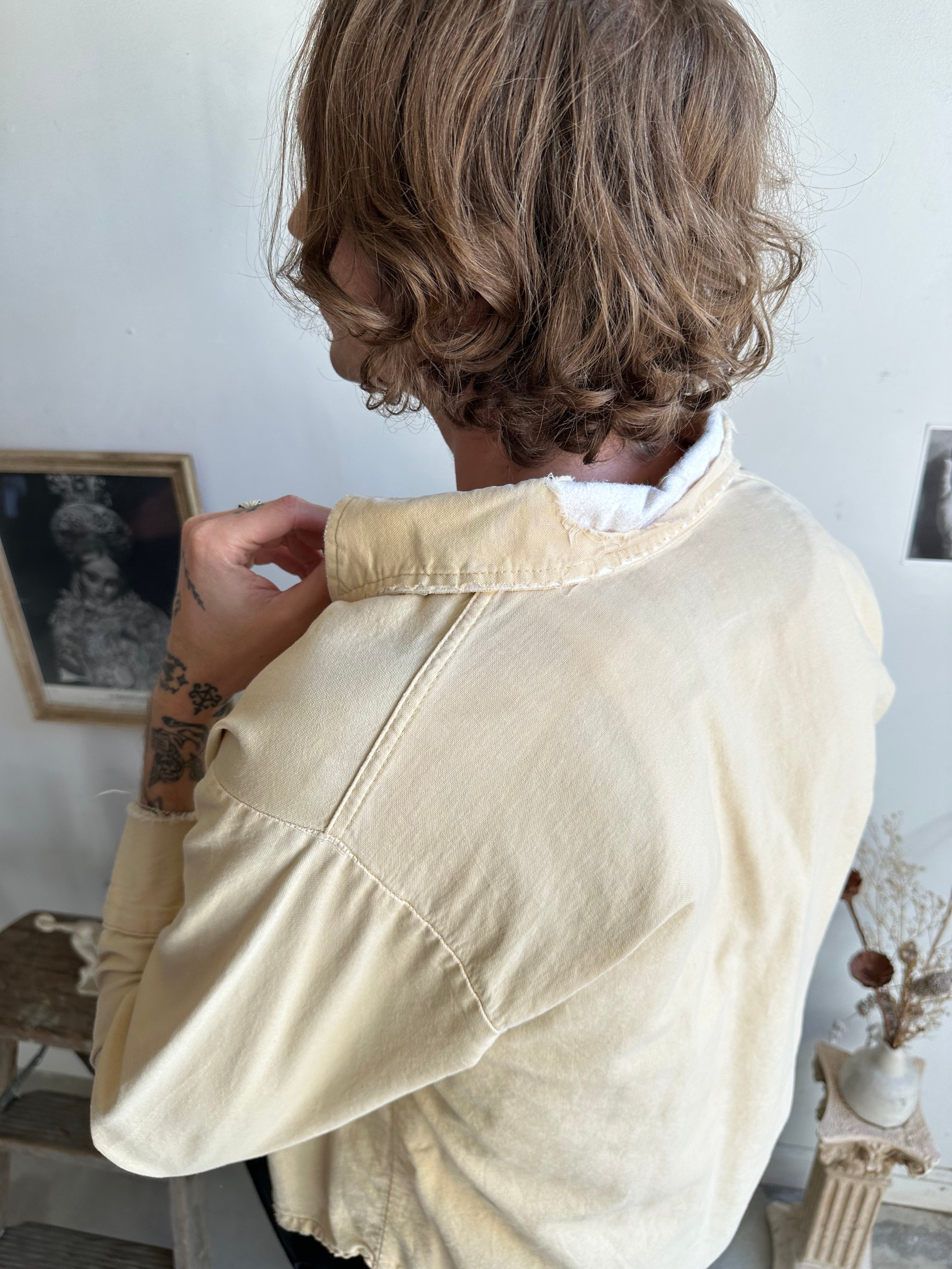 1970s Thrashed Cream Work Shirt (S/M)