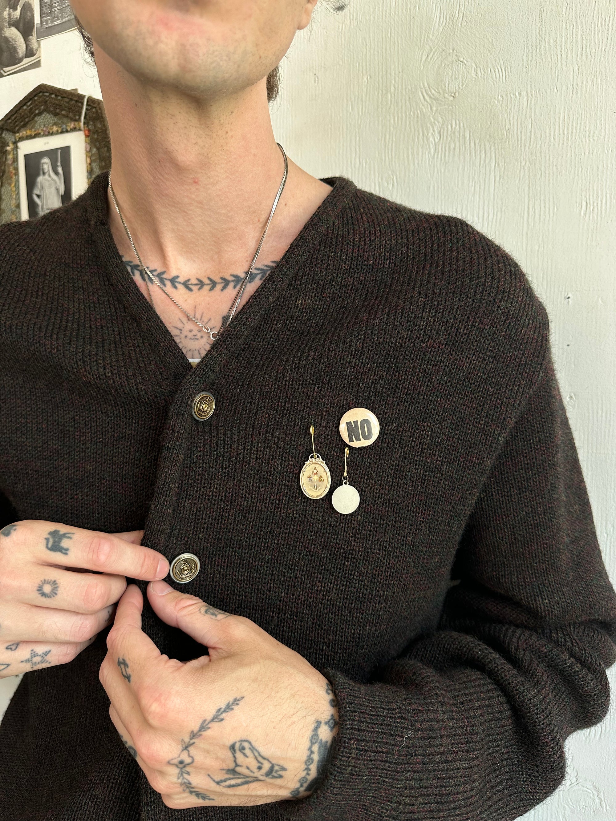 1960s Chocolate Brown Penguin Cardigan W/ Pins