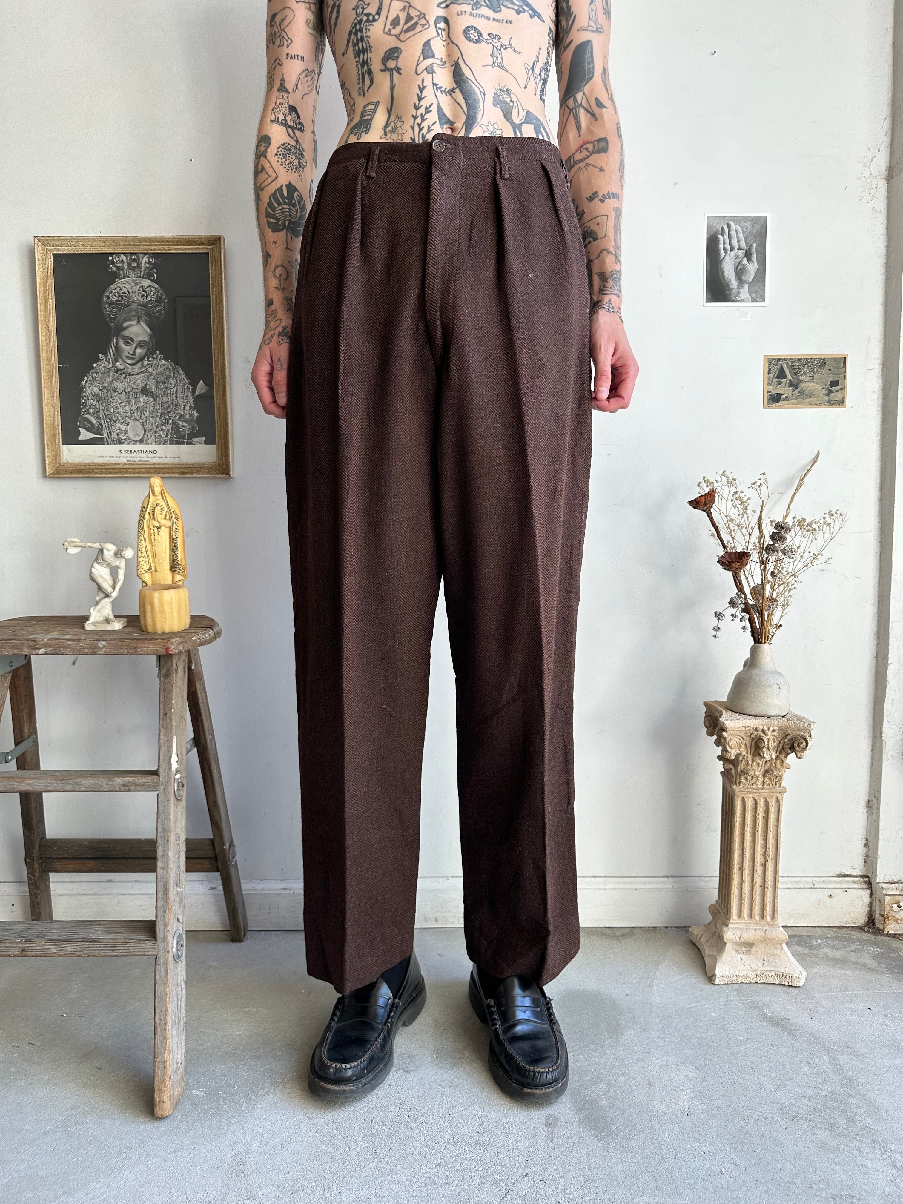 1960s Deep Brown Wool Trousers (31 x 32)