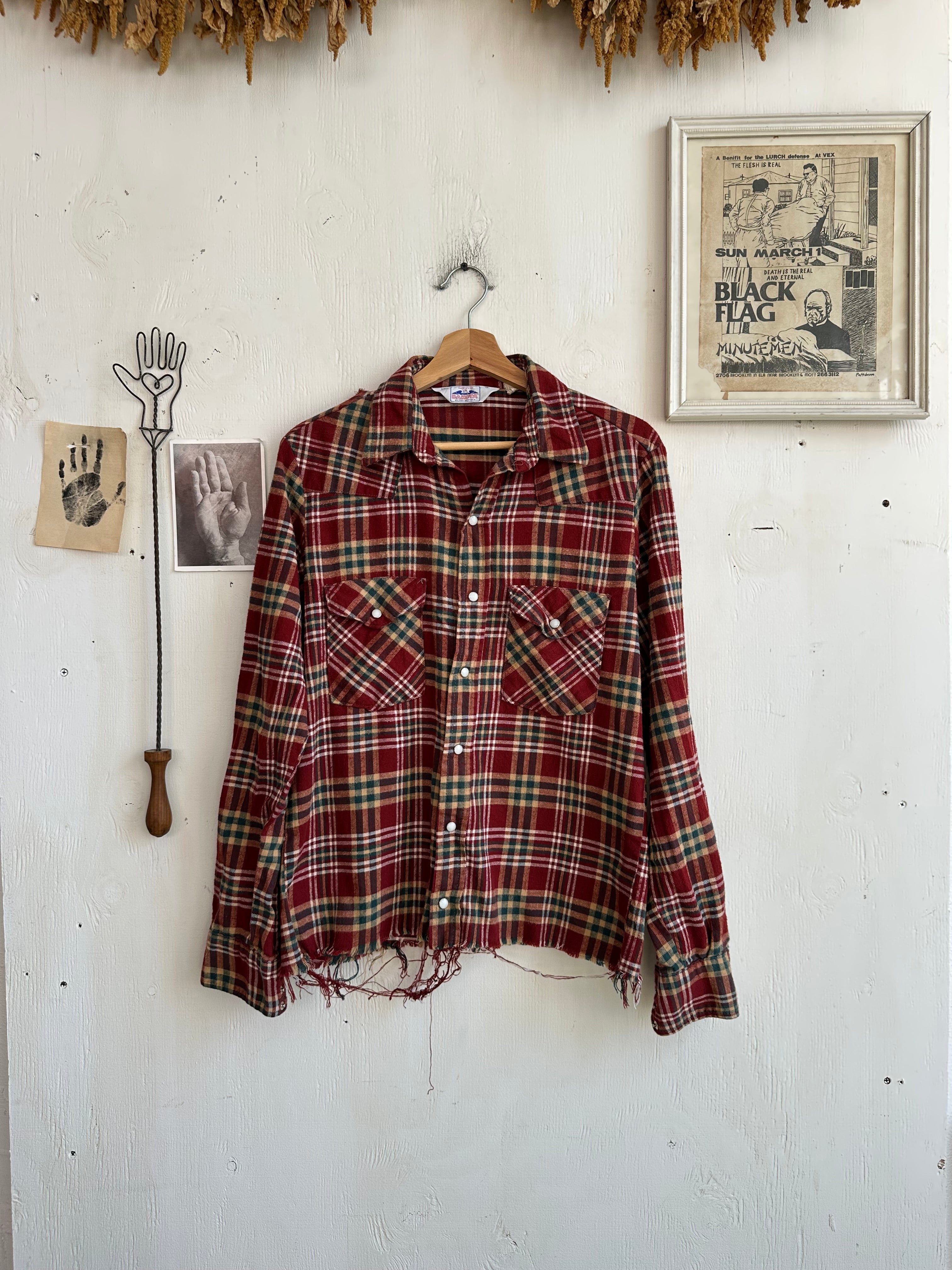 1980s Cotton Snap Button Western Flannel (M)
