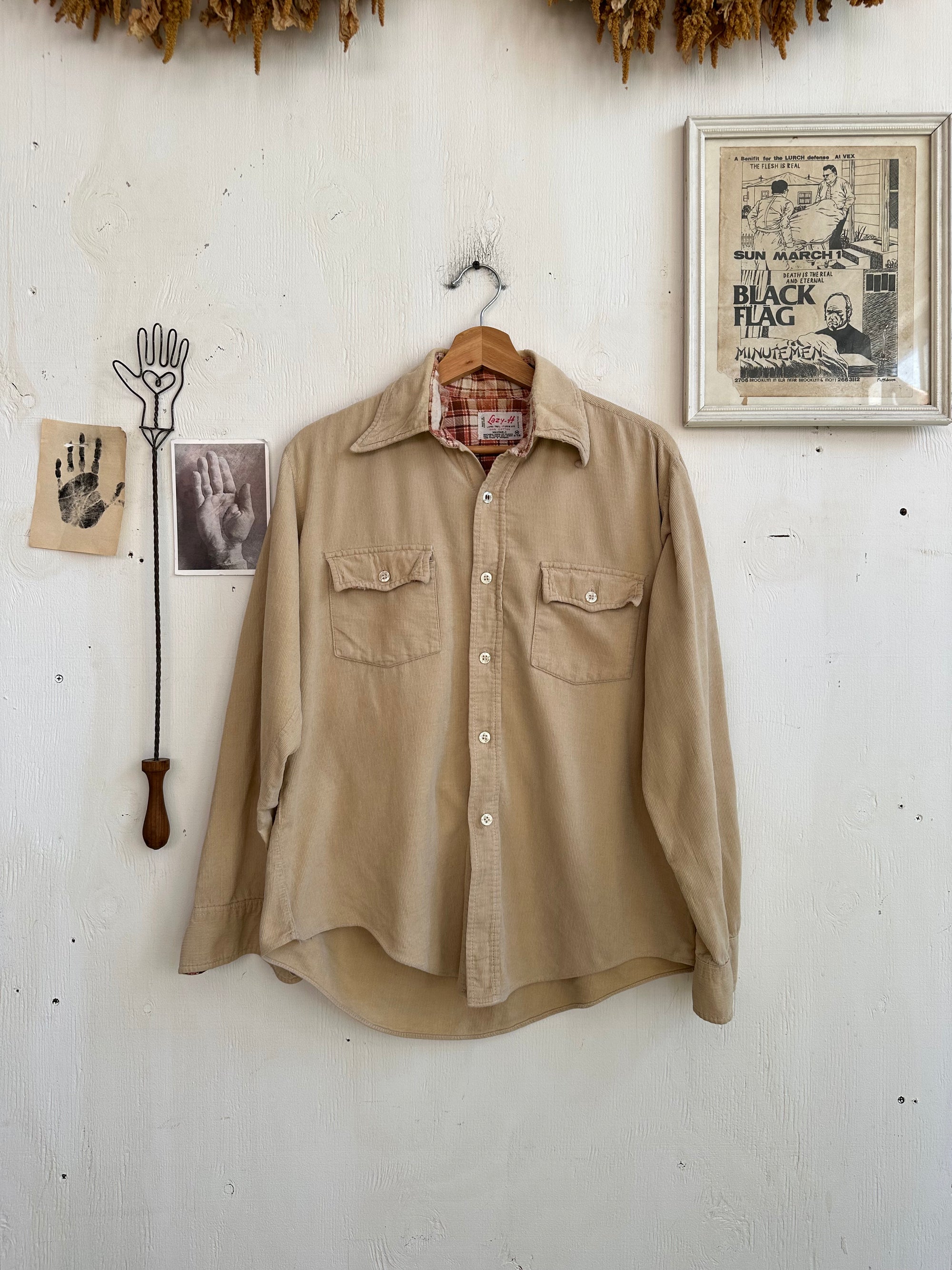 1970s Thrashed Flannel Applique Corduroy Shirt