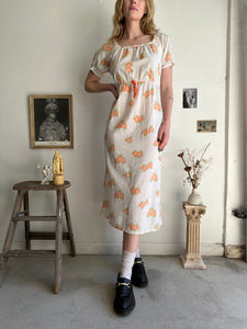 1980s Floral Cap Sleeve Midi Dress (XL)