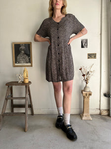 1990s Black and Tan Floral Dress (XL)