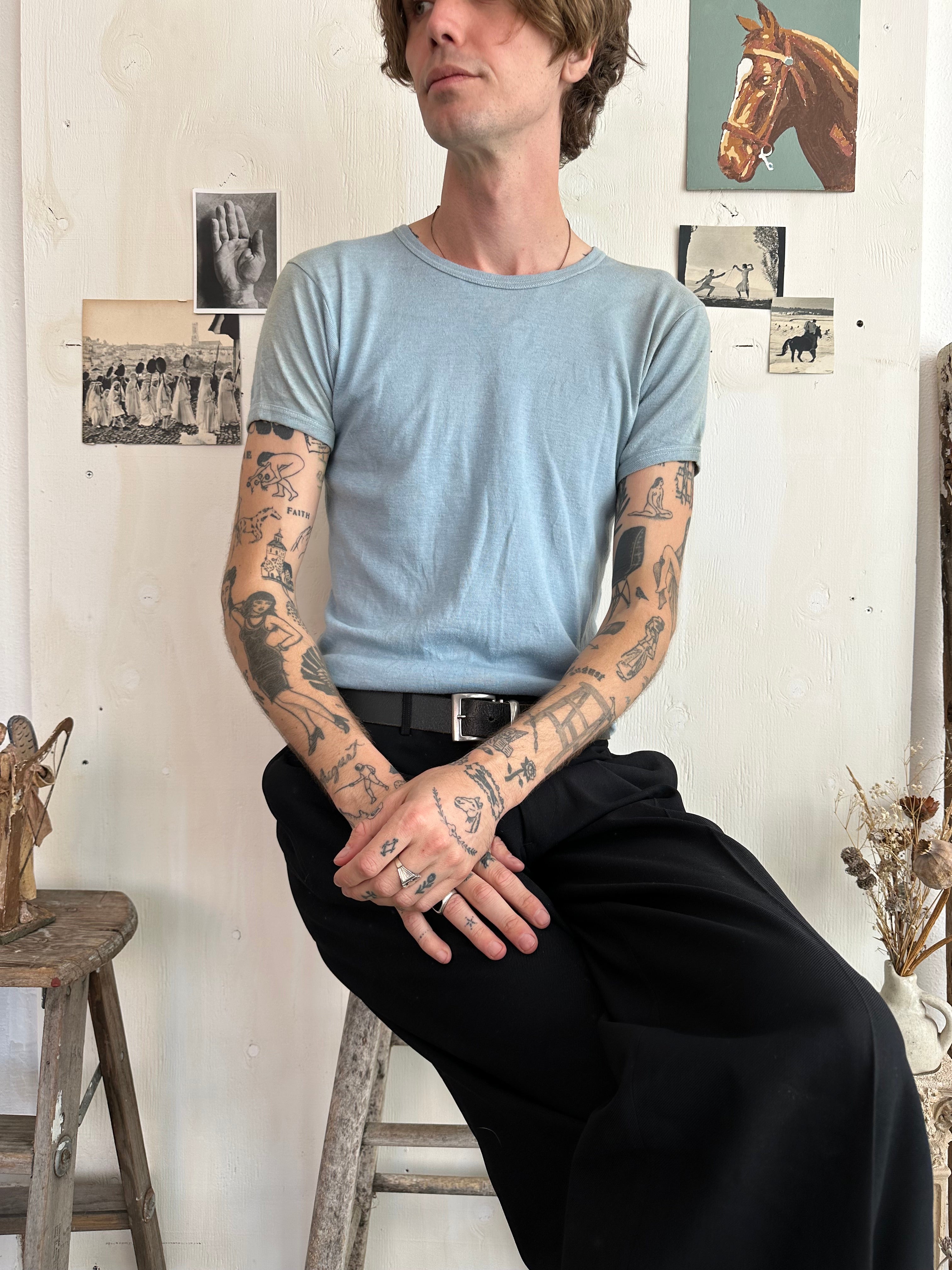 1960s Sun Faded Banded Collar Blank (S/M)