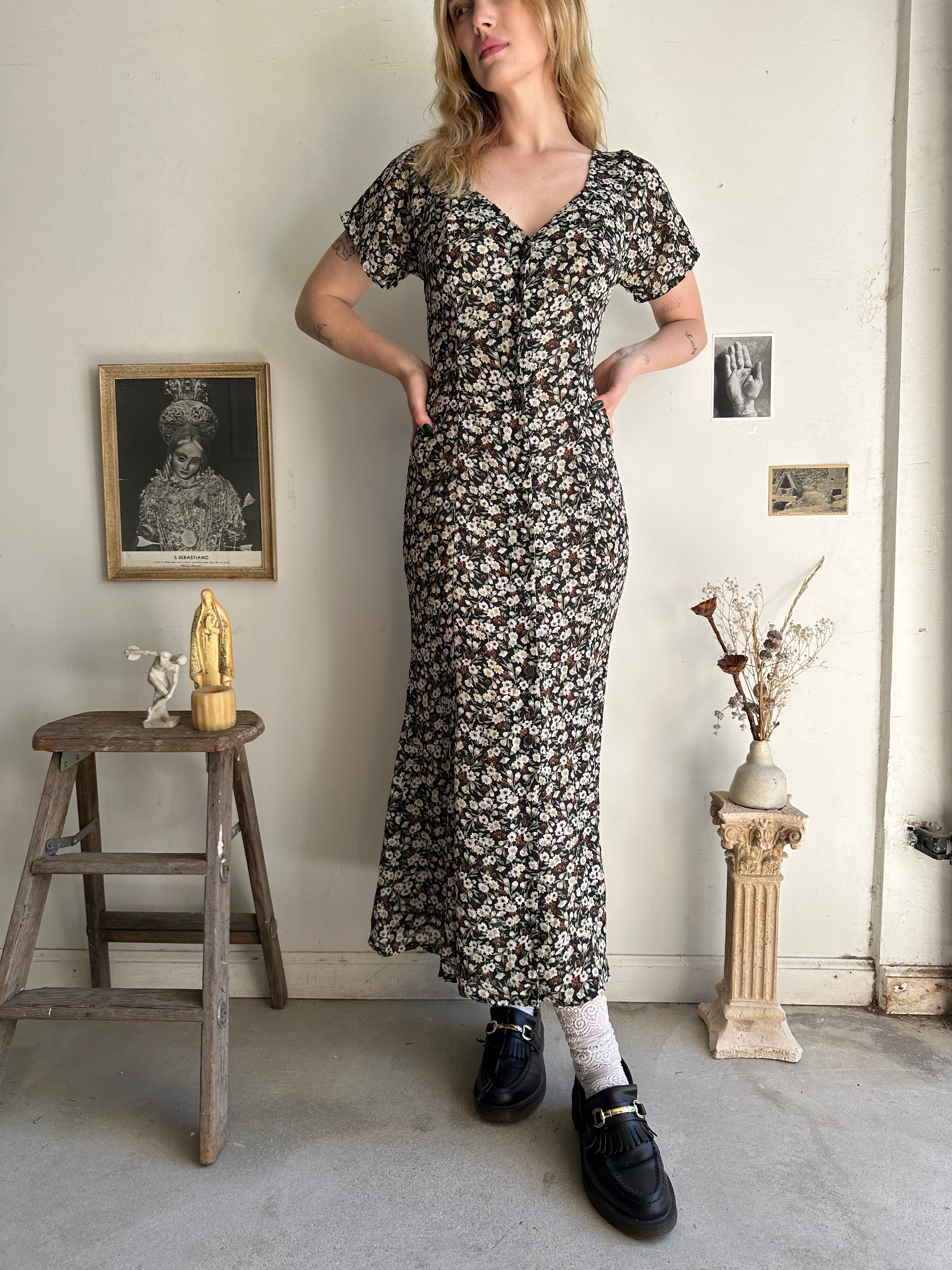 1990s Sheer Floral Maxi Dress (M)