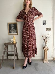 1990s Red Tie Back Floral Dress (M/L)