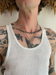 Vintage Sterling Stacked Triple Chain Necklace w/ Religious Pendants (20")