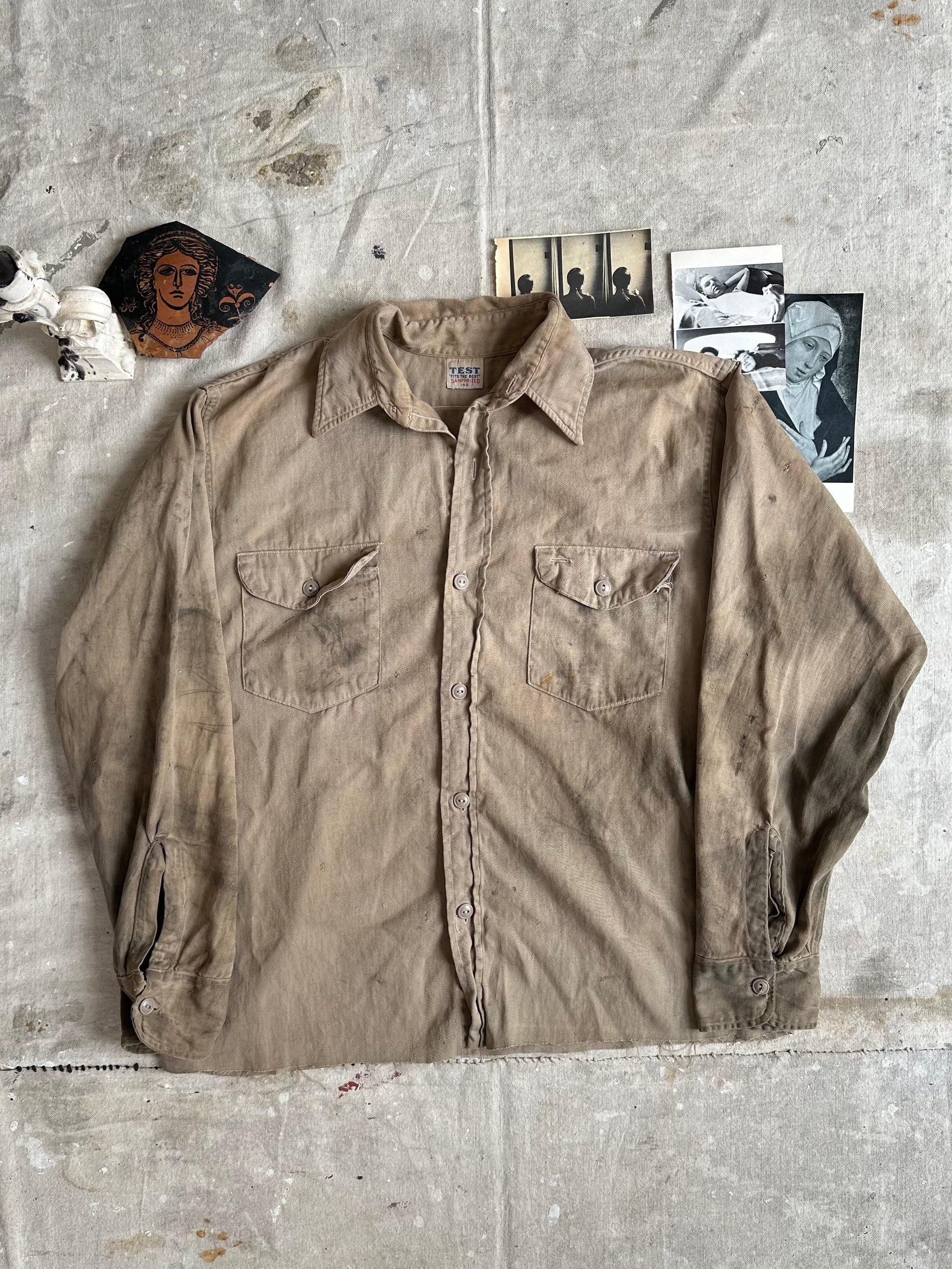 1950s Thrashed Work Shirt W/ Repairs