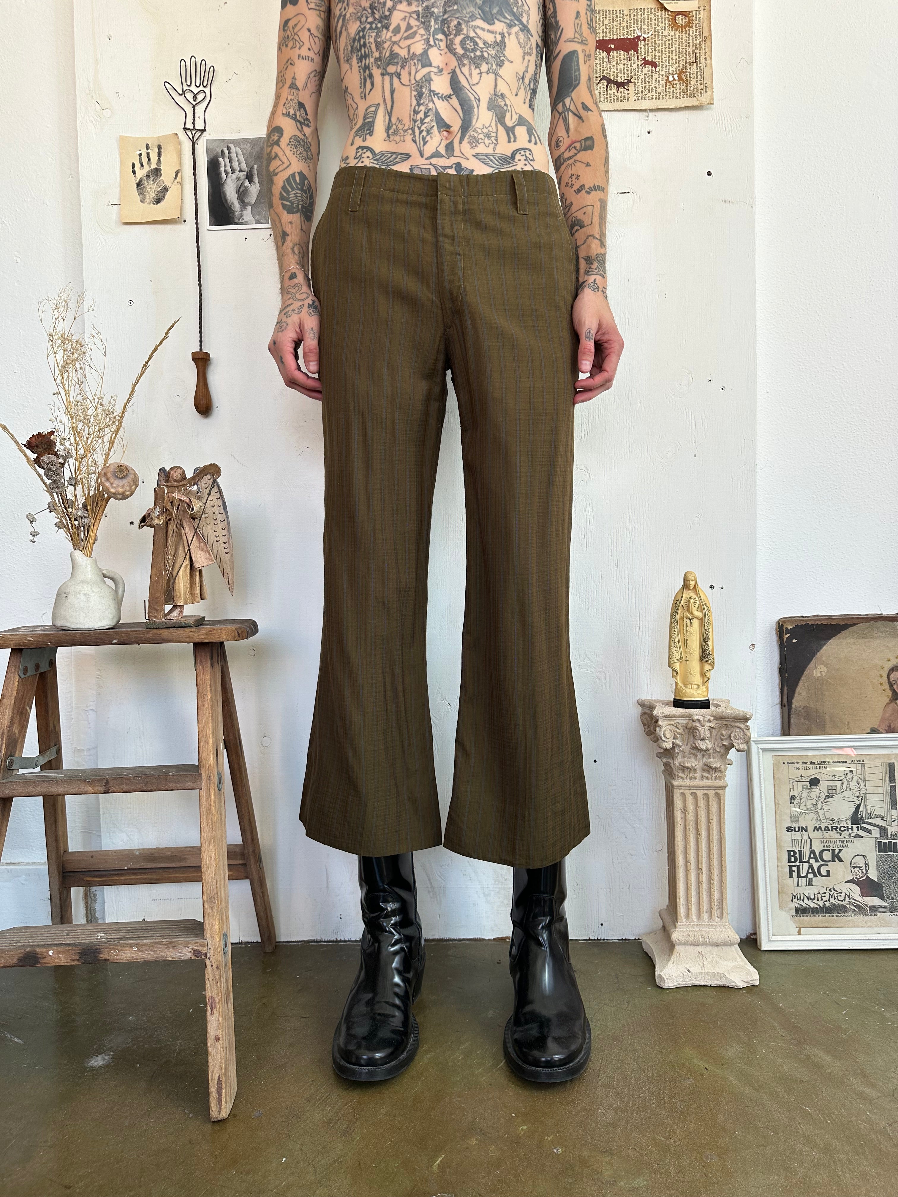 1960s Green Pinstripe Hemmed Trousers (32/27)