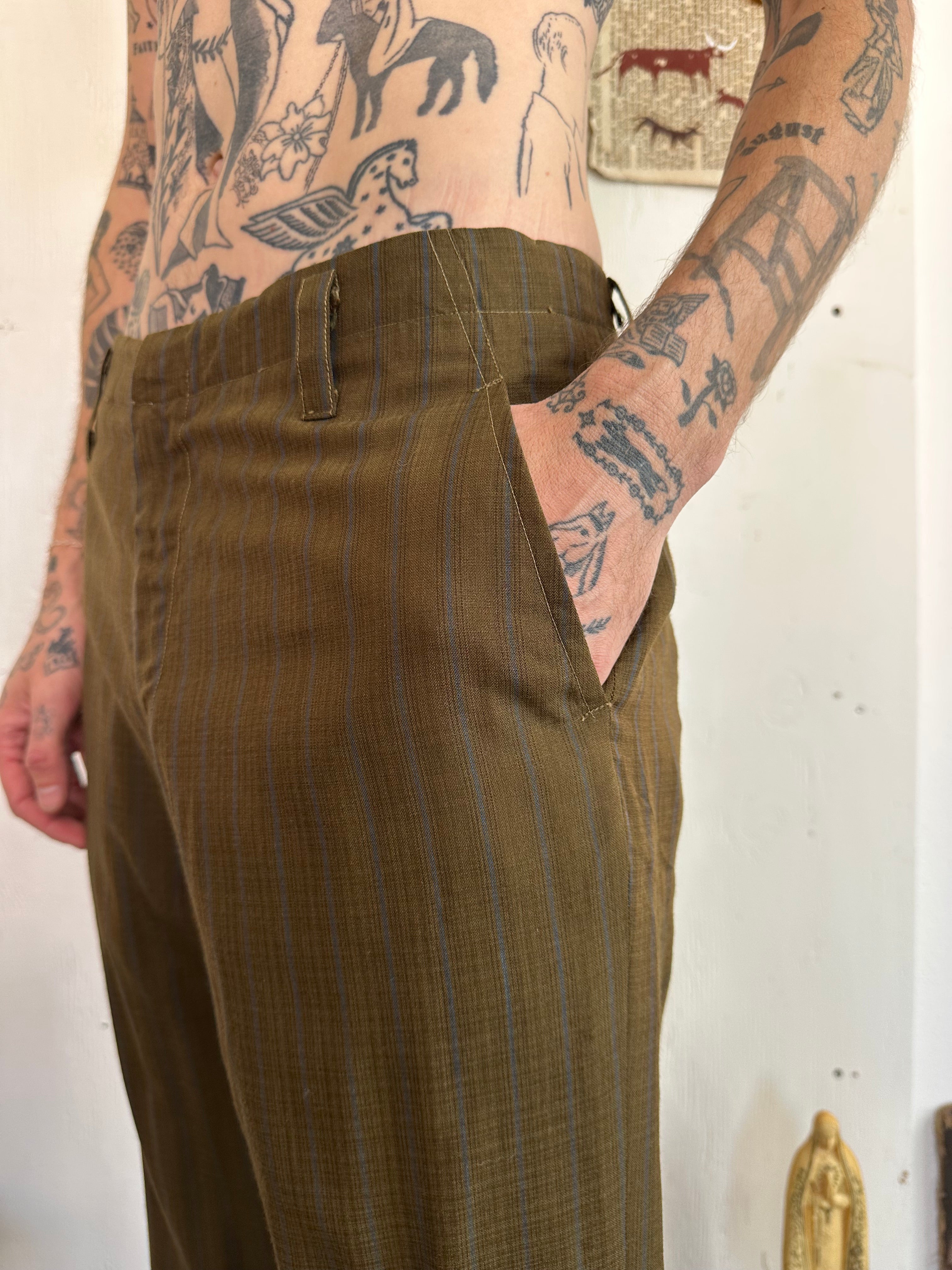 1960s Green Pinstripe Hemmed Trousers (32/27)
