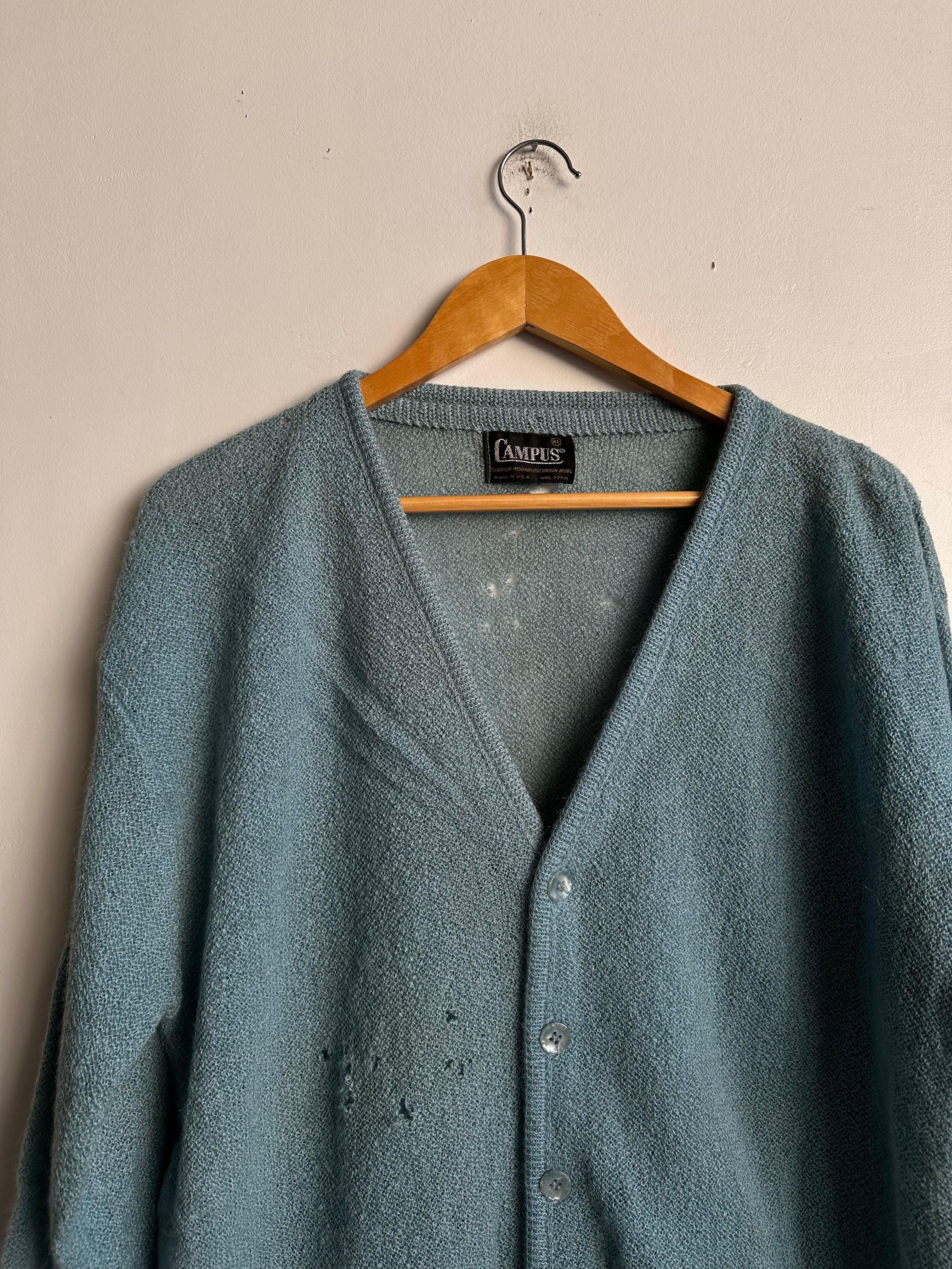 1960s Thrashed Light Blue Mohair Cardigan (L/XL)