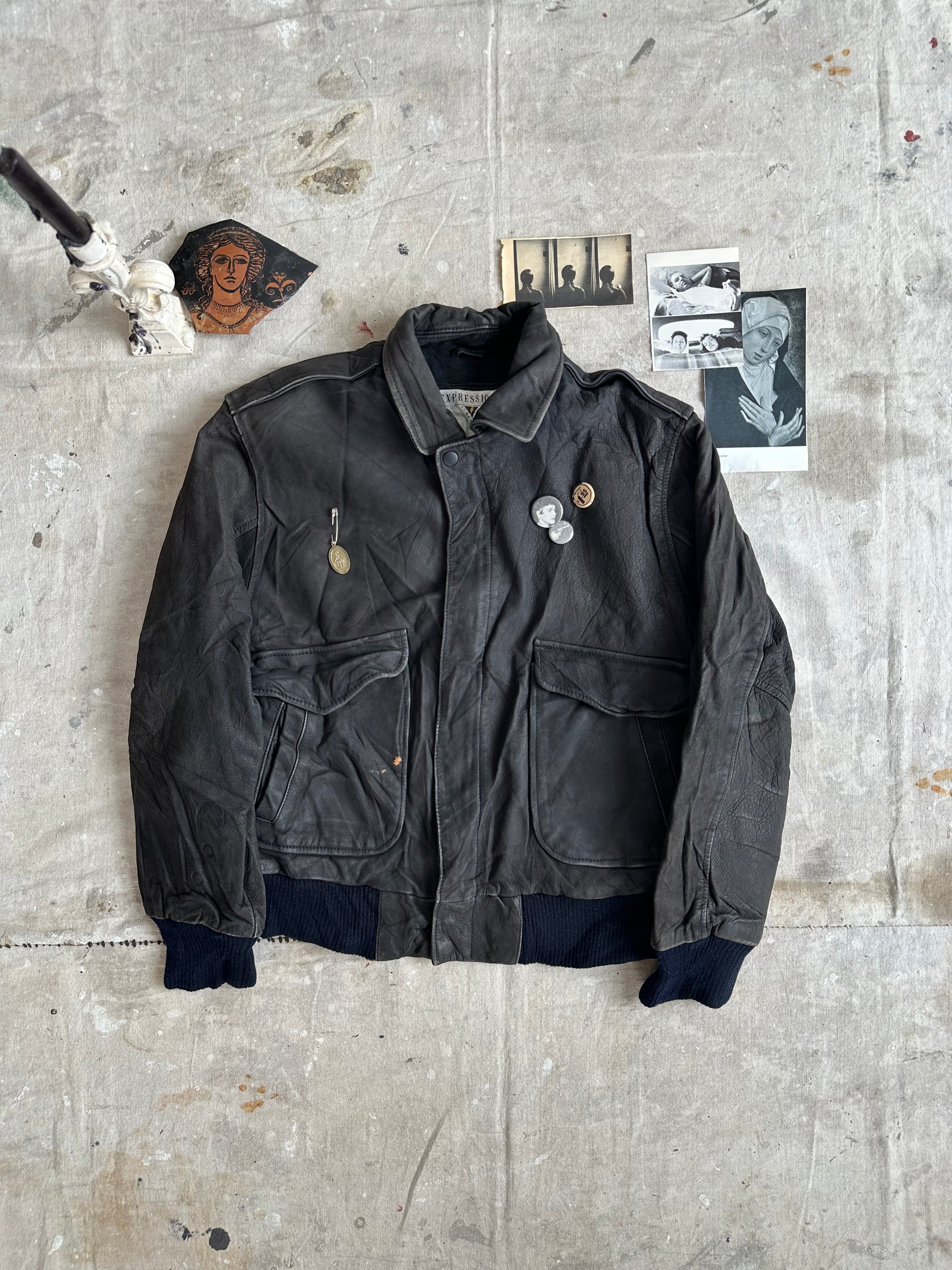 1980s Buttery Soft Black Leather Bomber W/ Pins