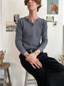 1970s Well Worn Black Thermal Henley (M)