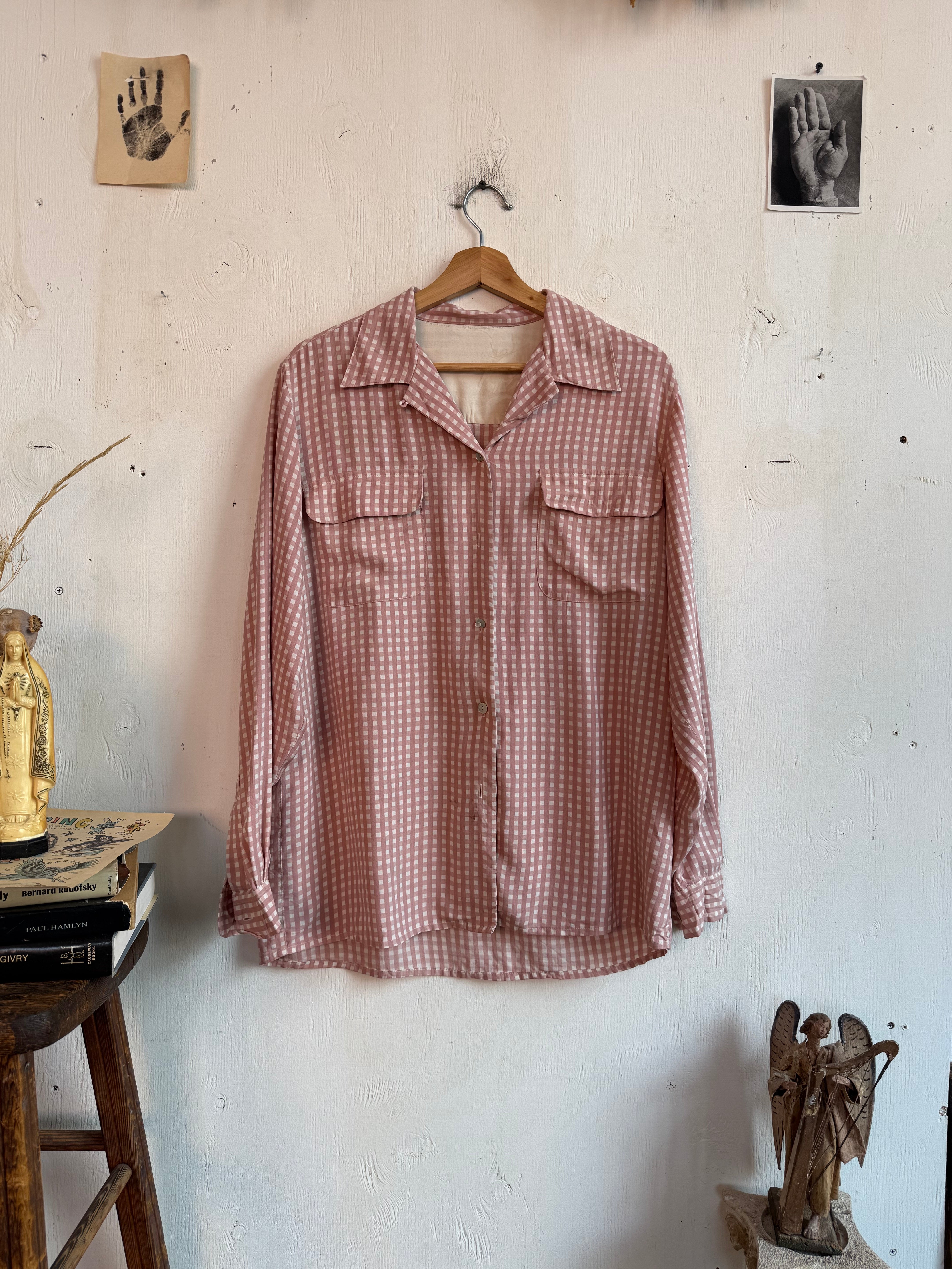 1980s Silk Loop Collar Button Up (M)
